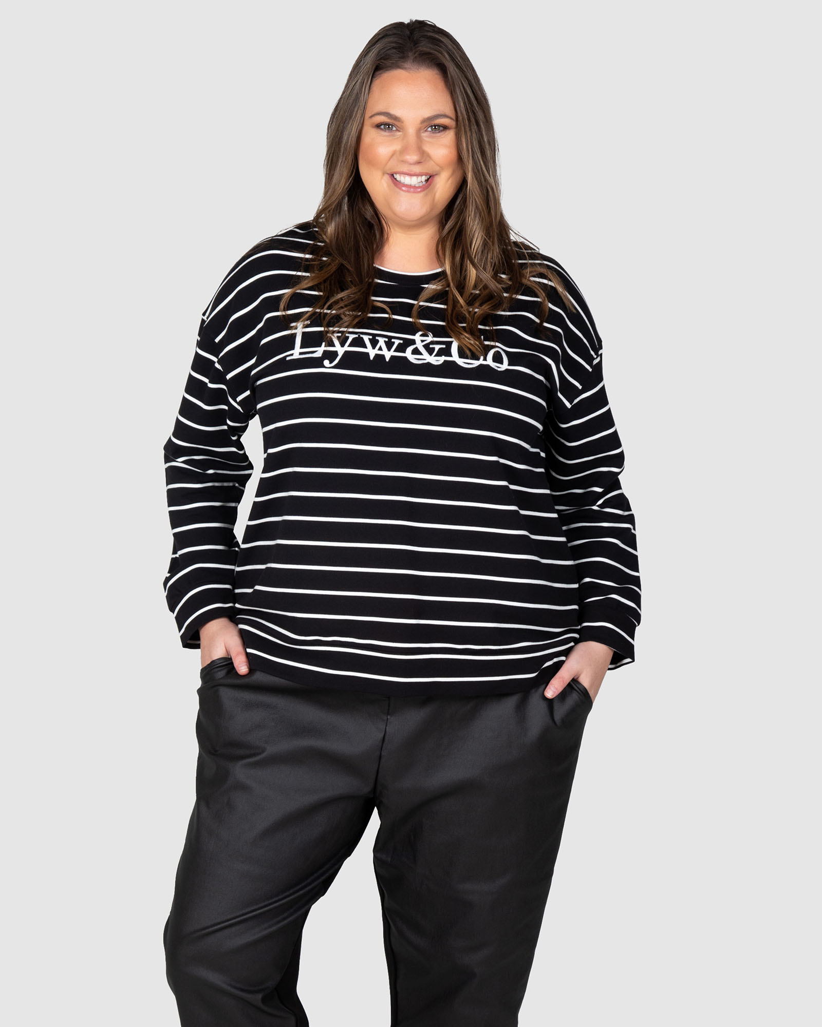 LYW & Co Stripe Embroidered Sweat Top