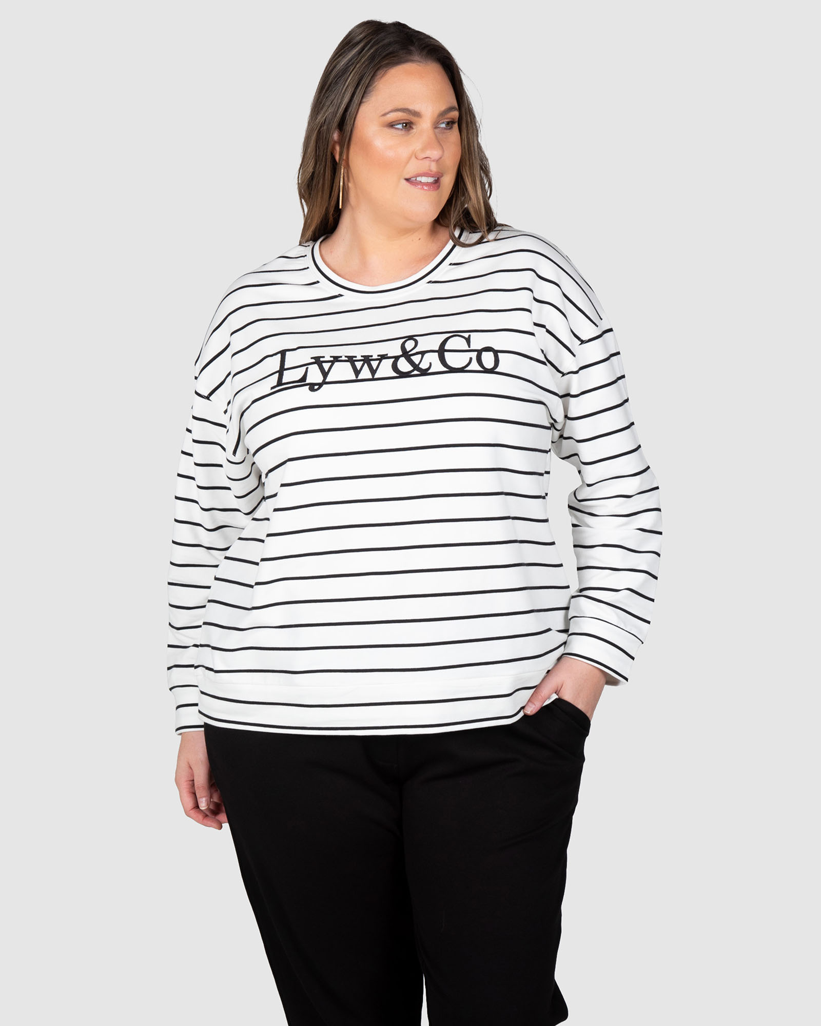 LYW & Co Stripe Embroidered Sweat Top