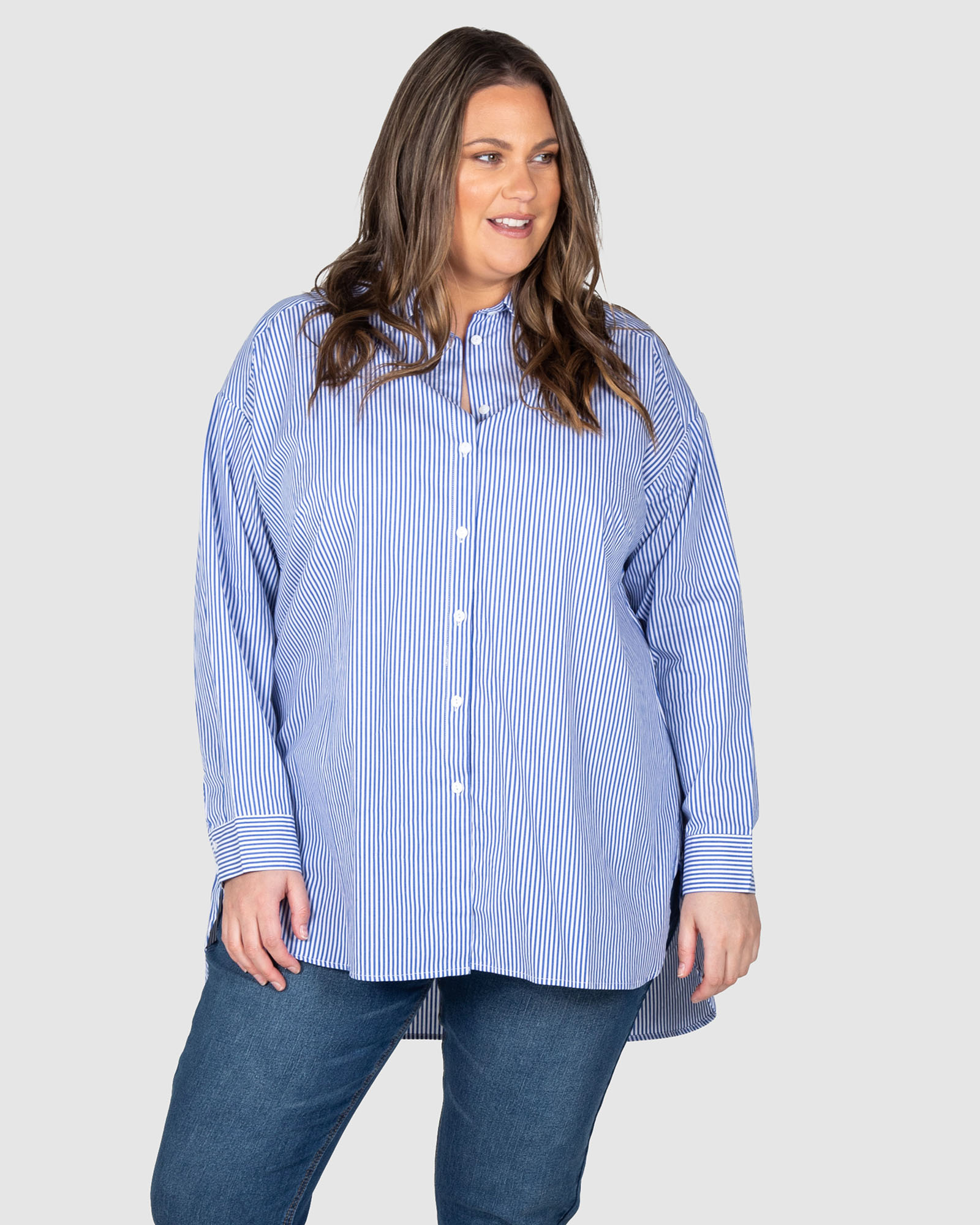 Leah Stripe Curved Hem Over Shirt