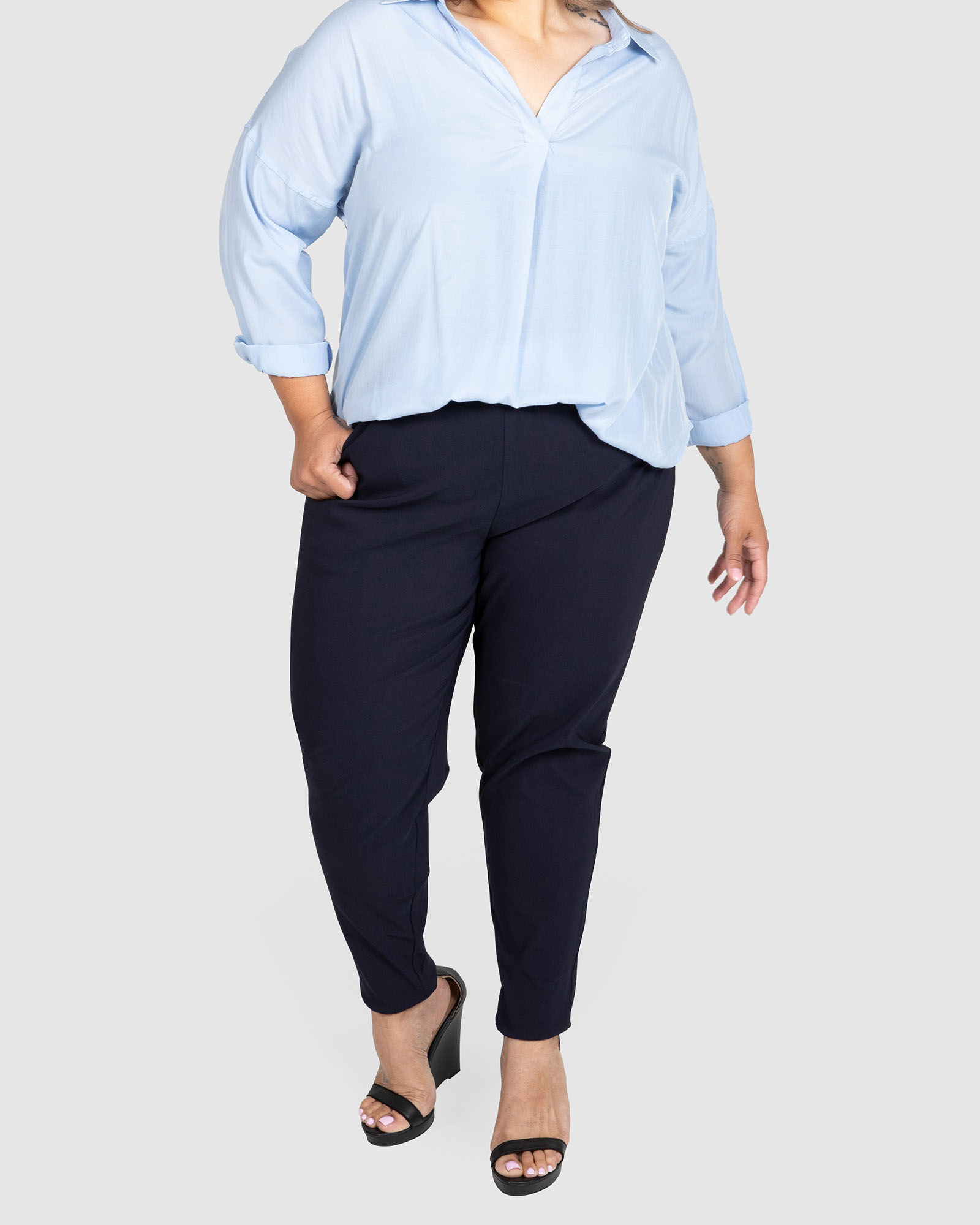 Jada Wide Elastic Waist Stretch Bengaline Pants