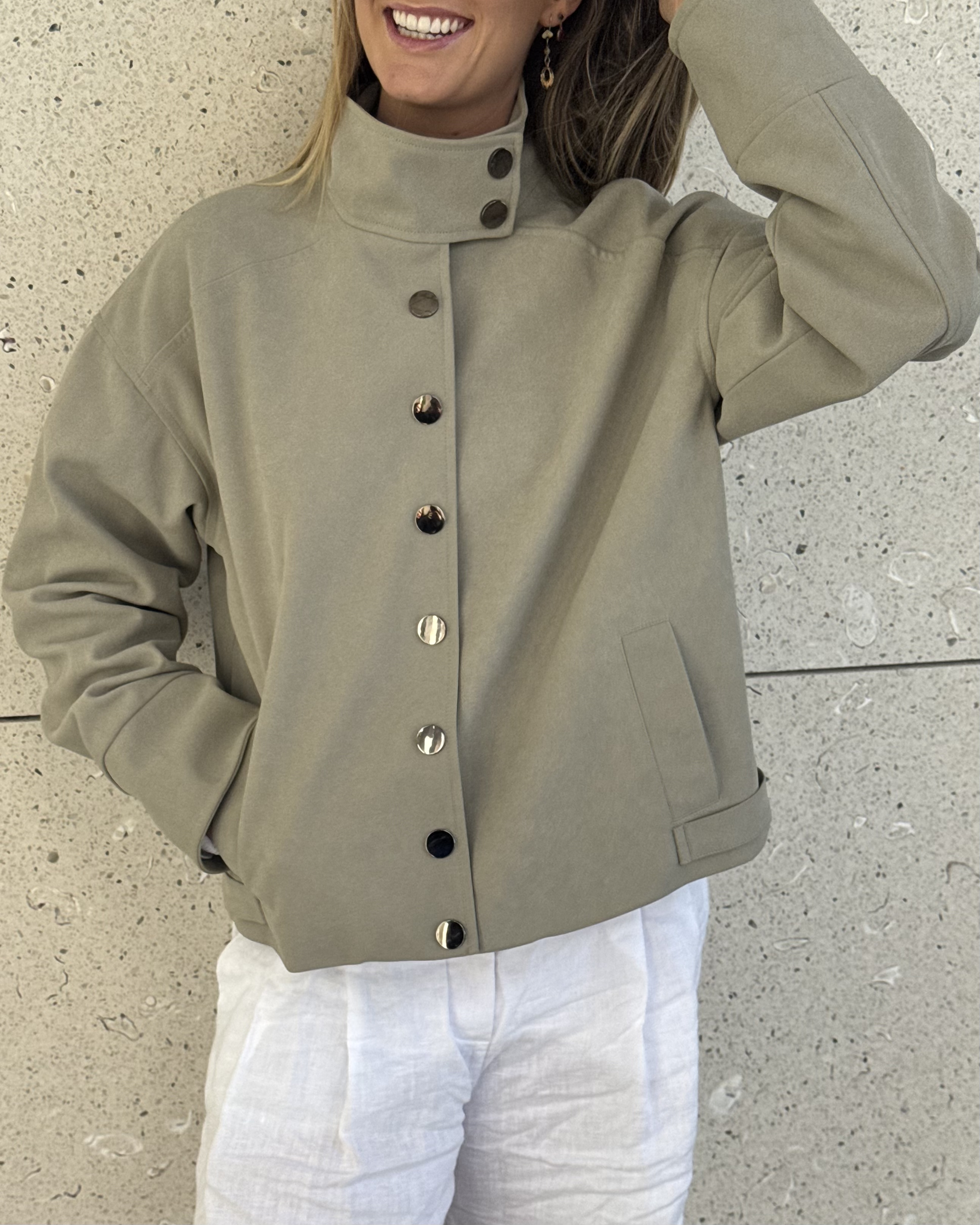 Lucinda Suede Look Funnel Neck Jacket