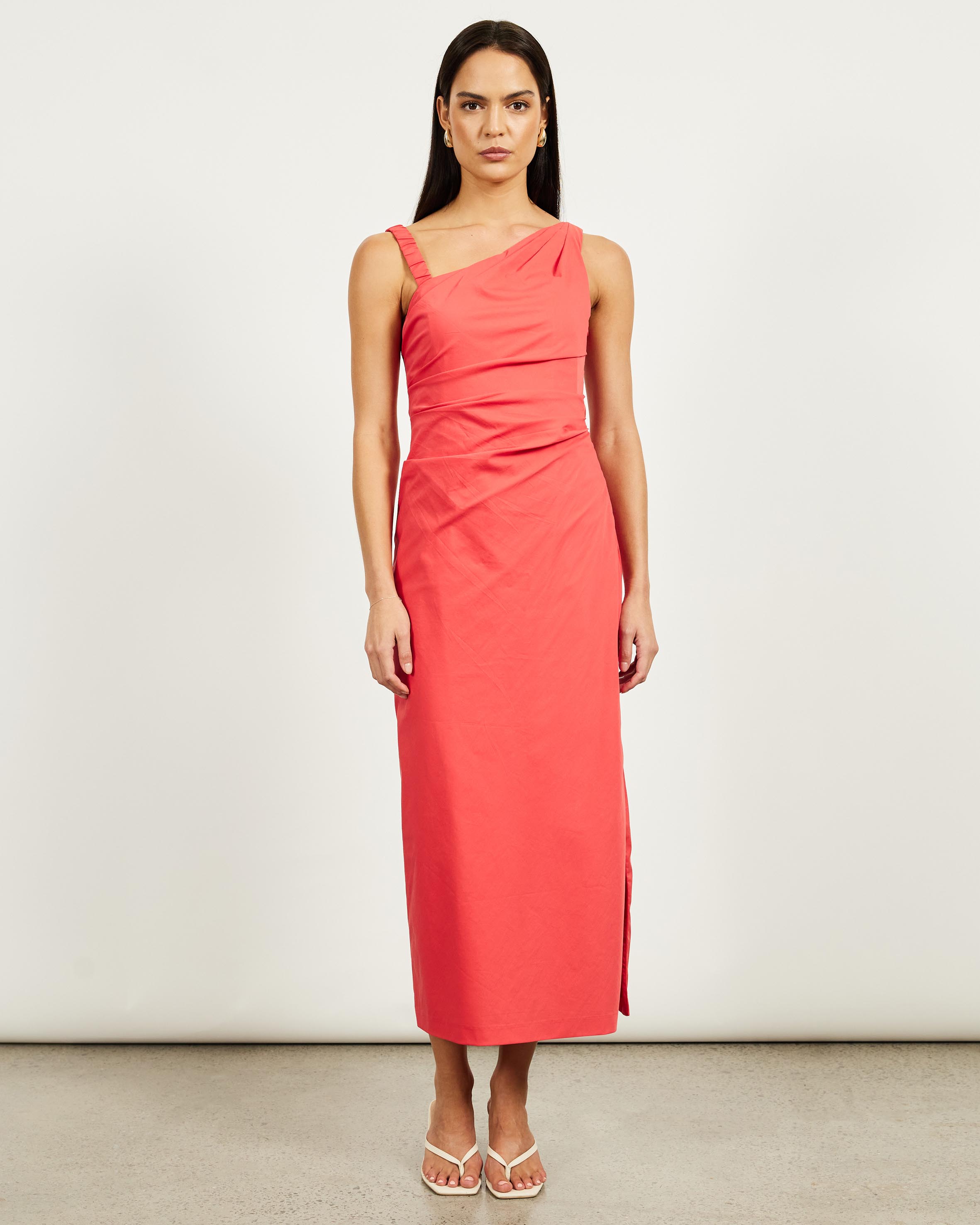 Kilian Asymmetric Tuck Midi Dress