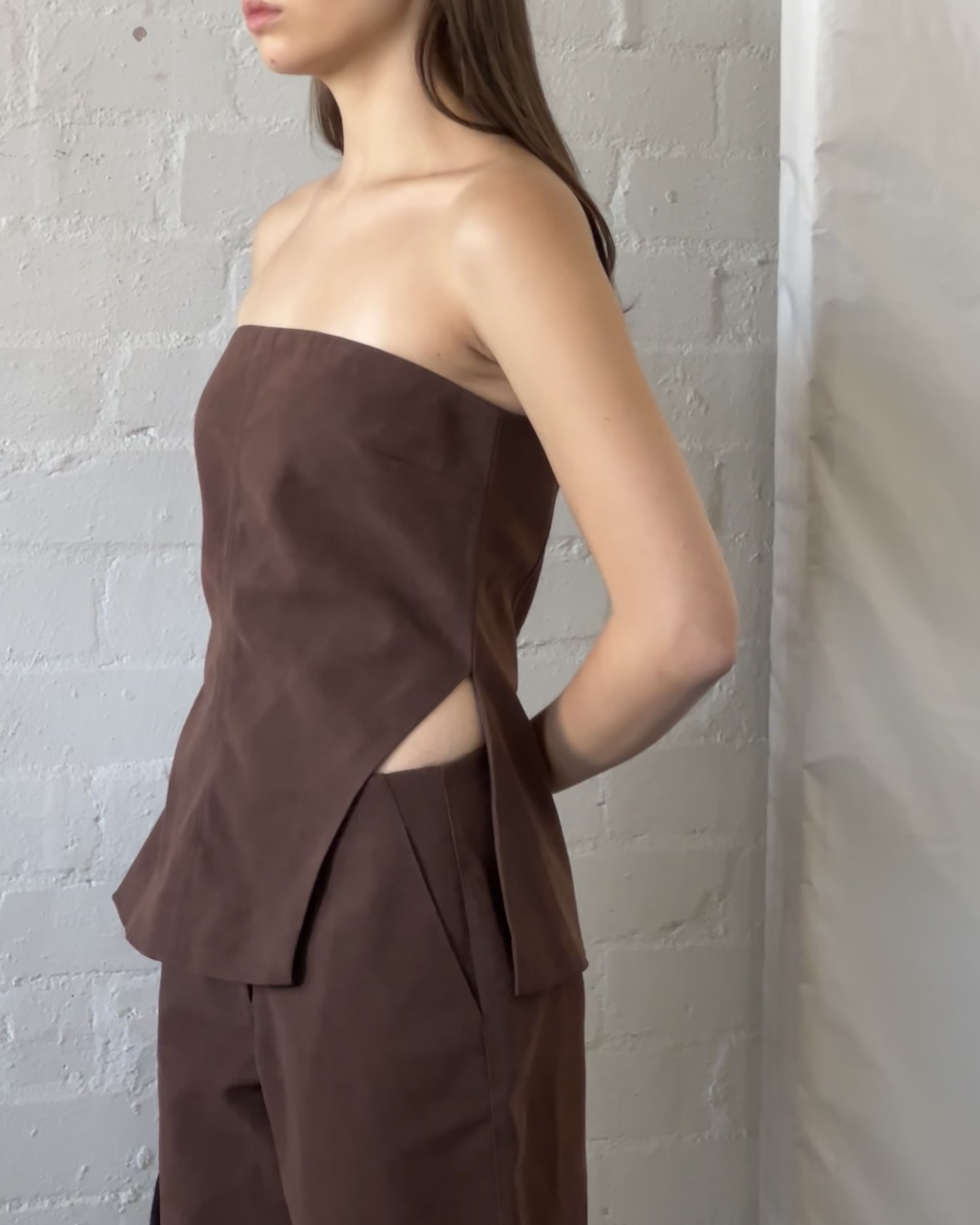 Vesper Suede Look Strapless Top