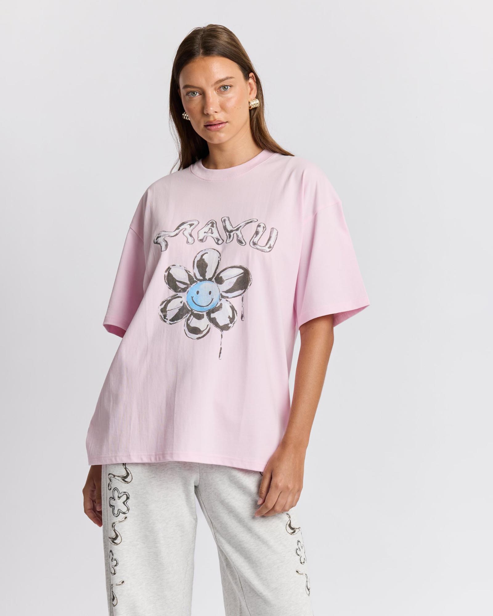 Smiley Flower Oversized Tee