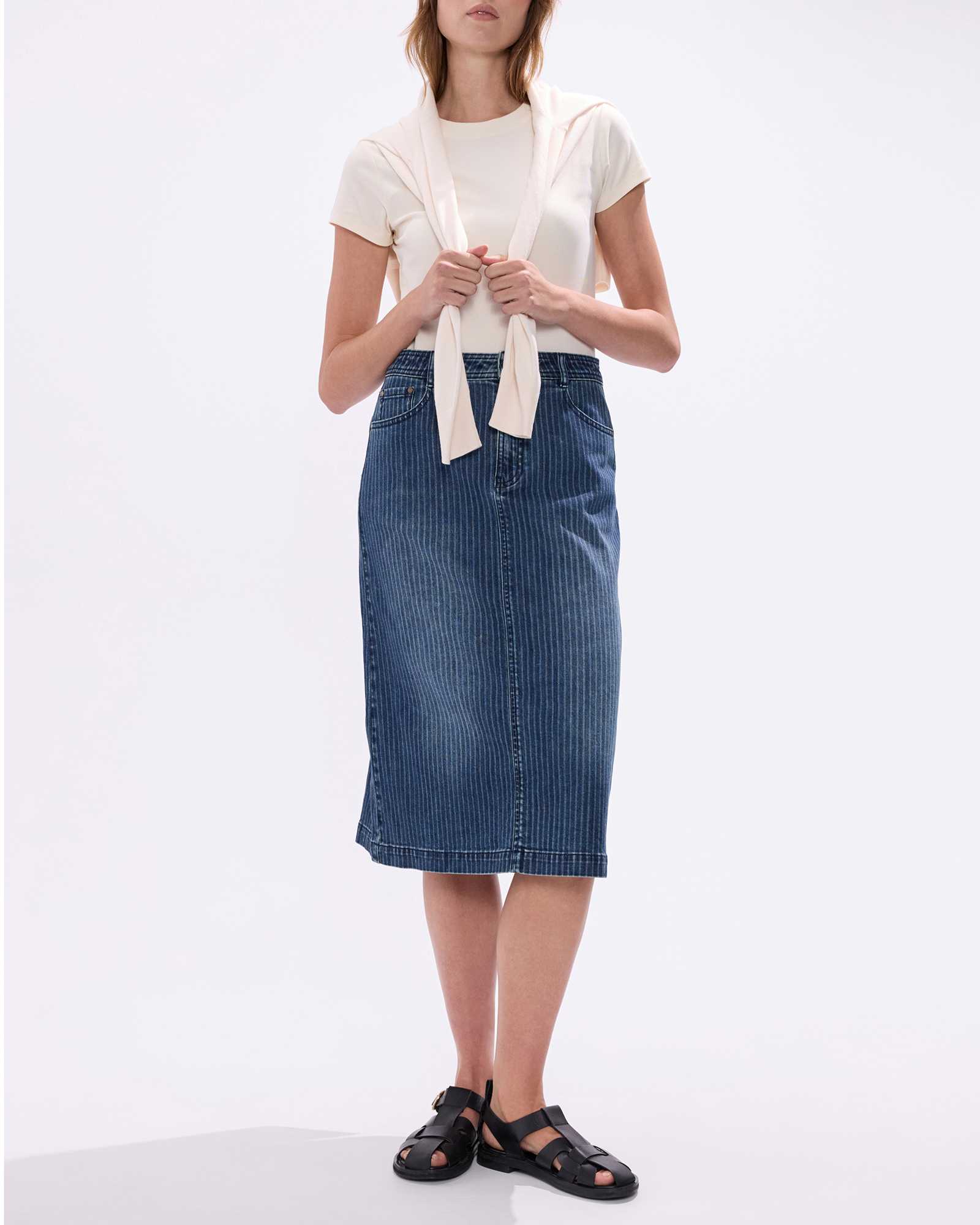 Molly Pinstripe Denim Skirt
