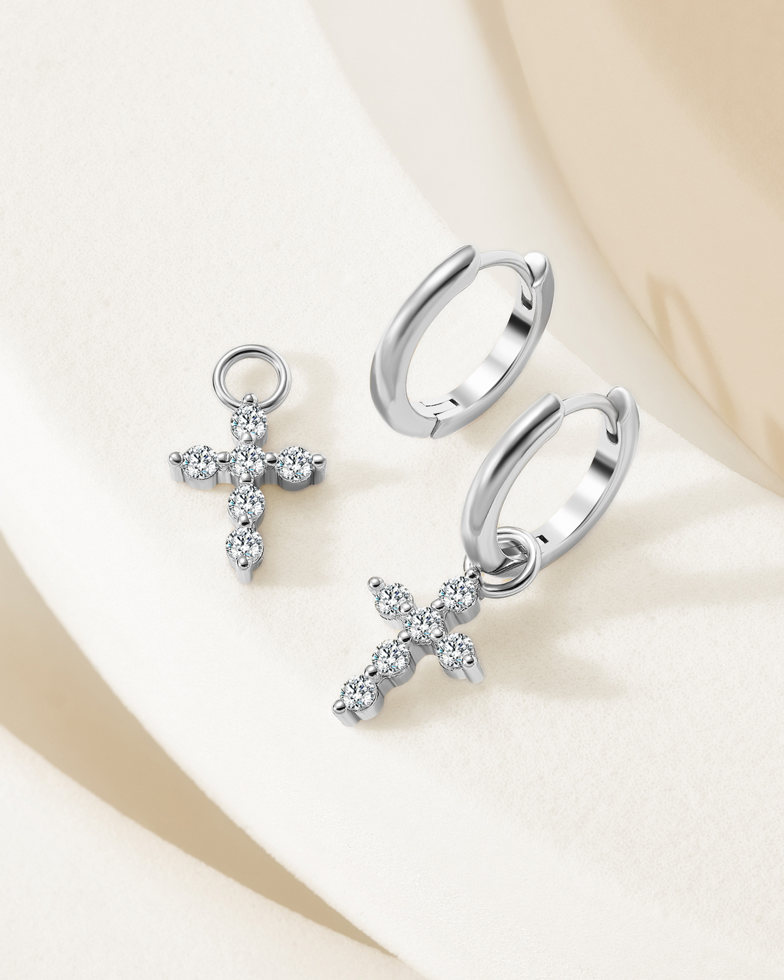 Faith Cross Hoops - Silver Plated