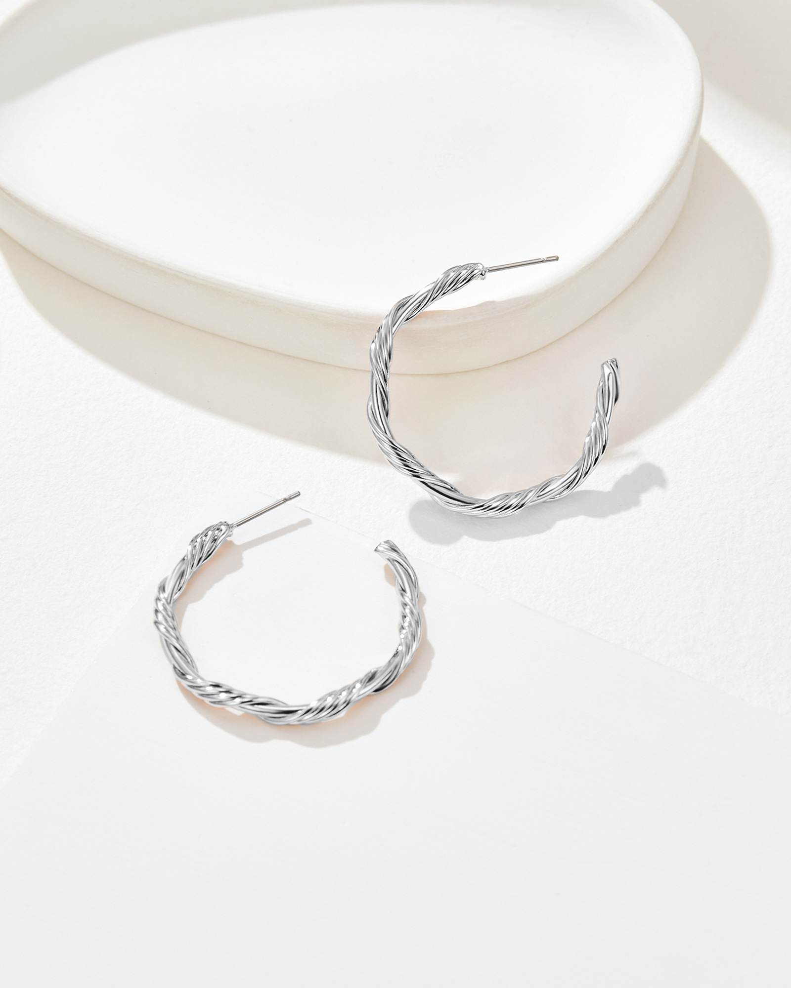 Solar Twist Hoops 30mm - Silver Plated