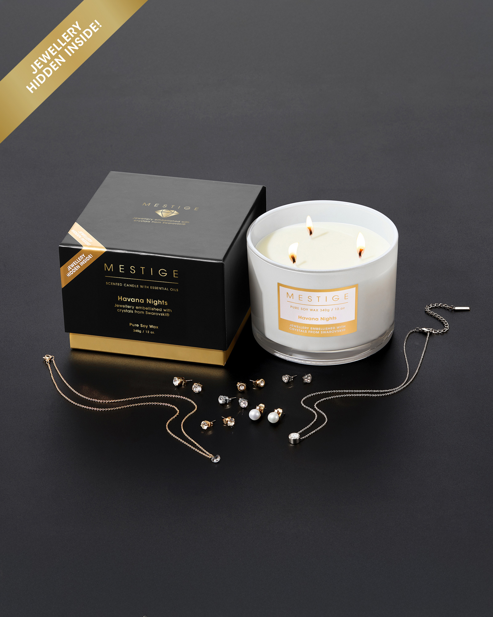 Havana Nights Scented Soy Candle 340g - Hidden Jewellery Embellished with crystals from Swarovski®