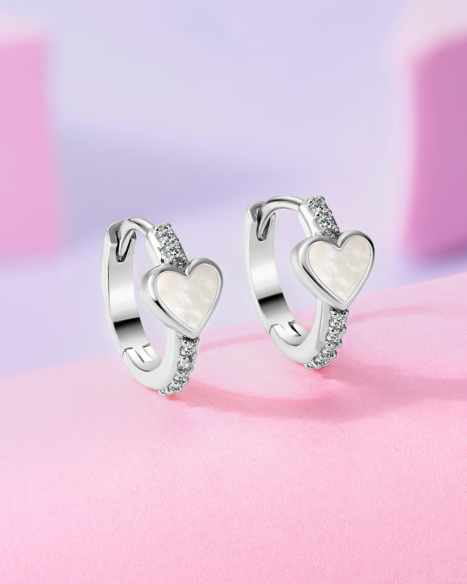 Amour Heart Hoops - Silver Plated