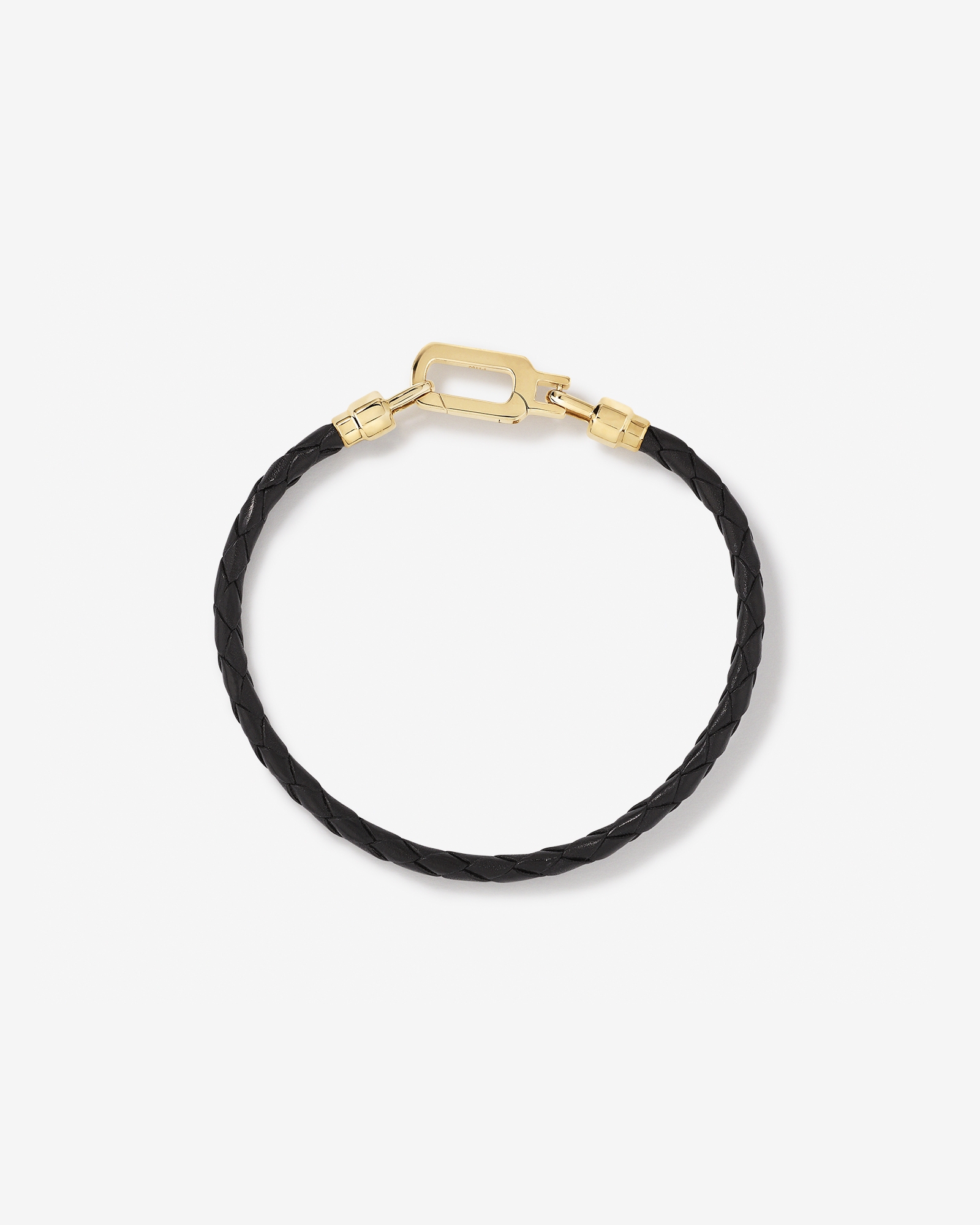 Men's Black Leather Braided Bracelet with 10kt Yellow Gold