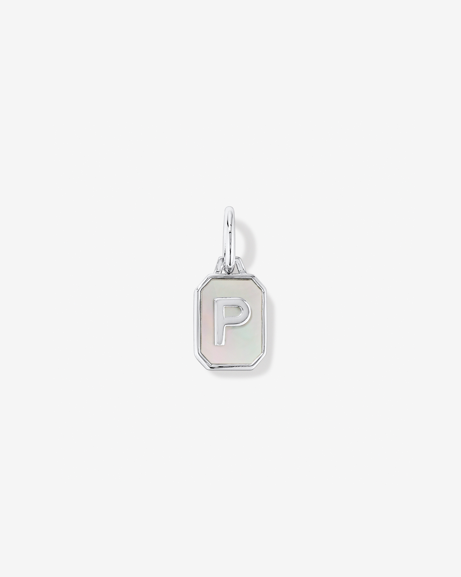 Letter P Mother of Pearl Initial Pendant in Sterling Silver