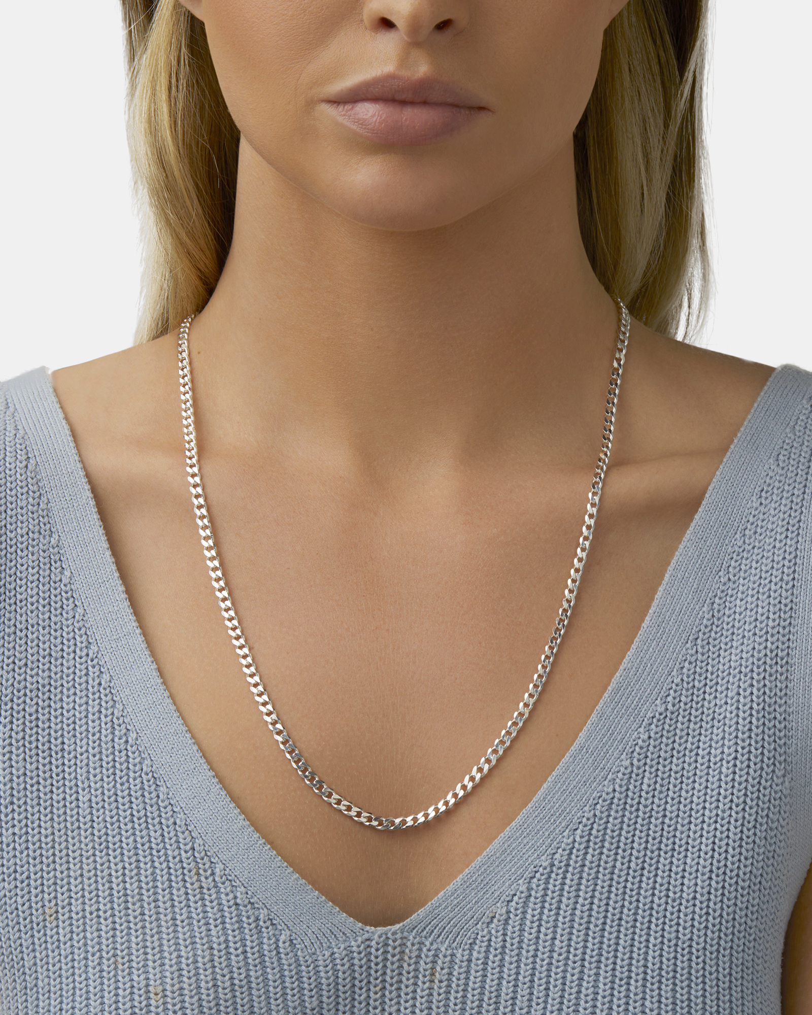 60cm (24") 4mm-4.5mm Width Curb Chain in Sterling Silver
