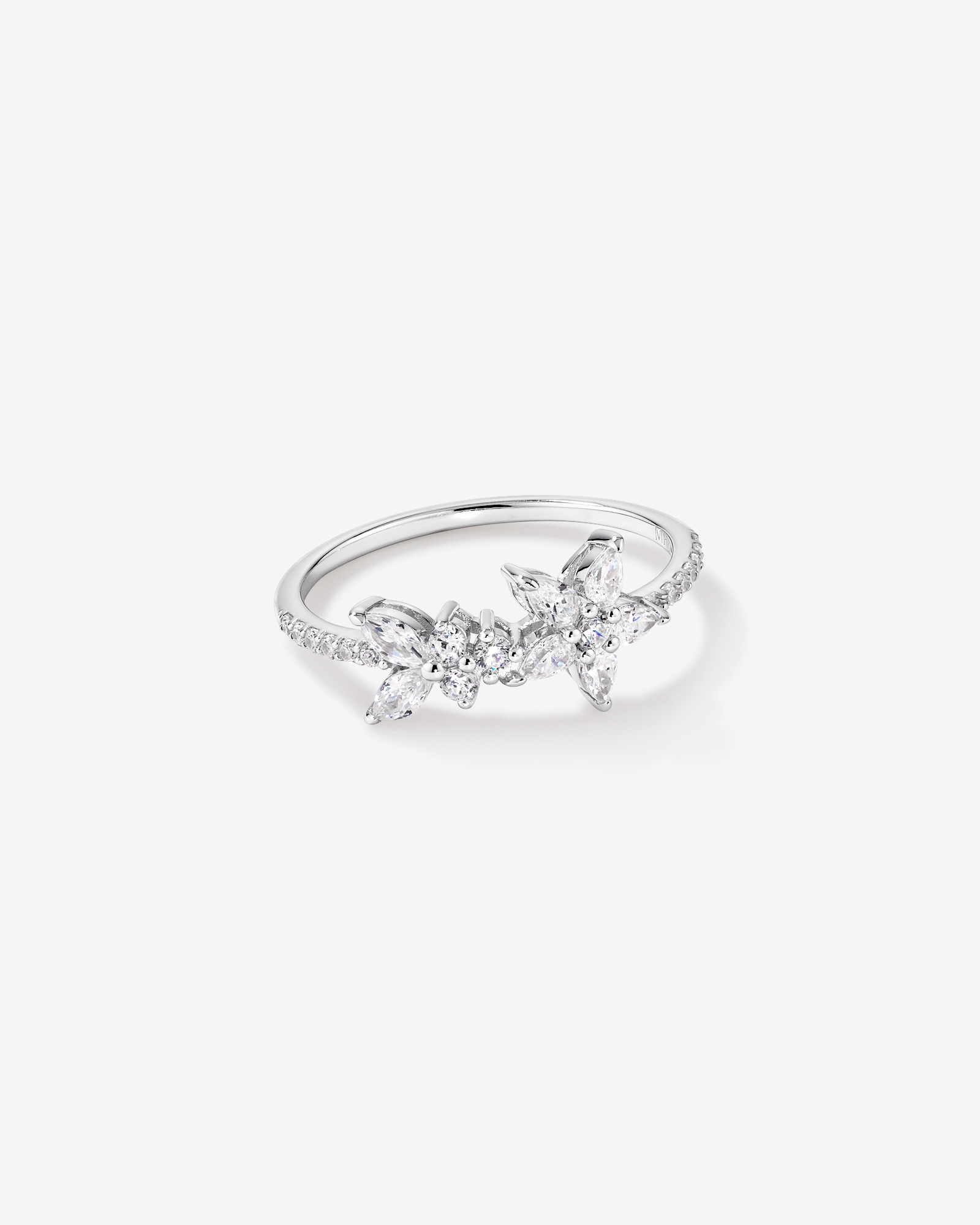 Floral Pavé Ring with Cubic Zirconia in Sterling Silver