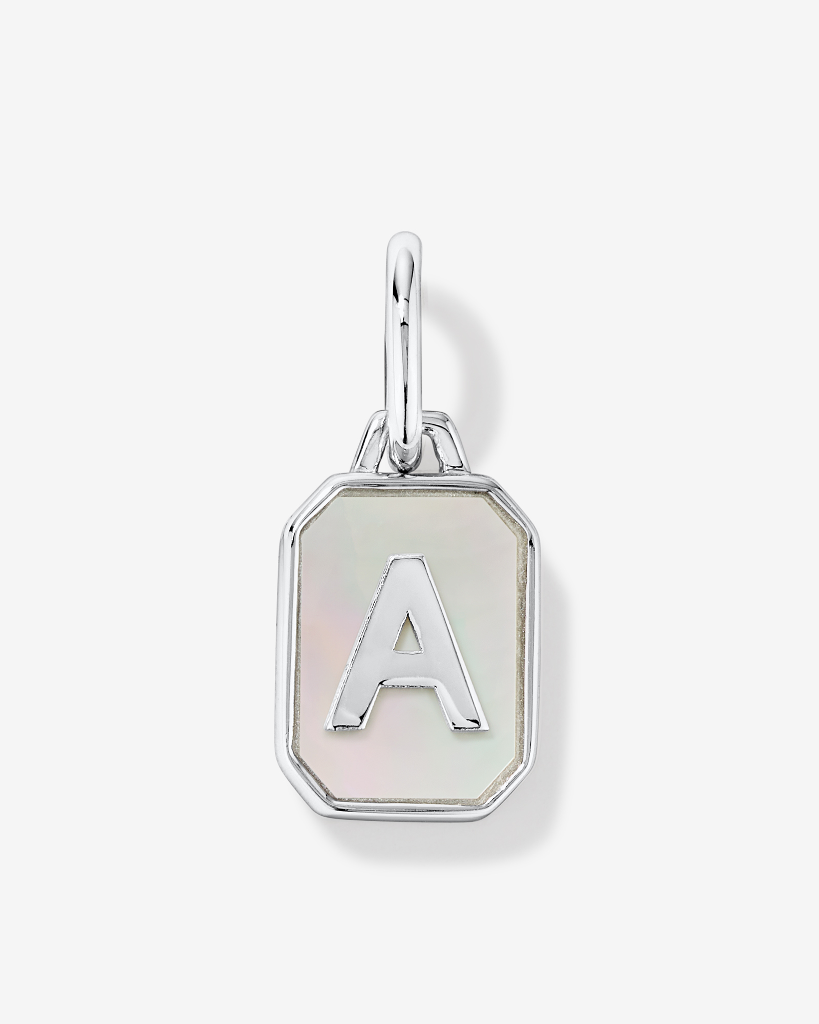 Letter A Mother of Pearl Initial Pendant in Sterling Silver