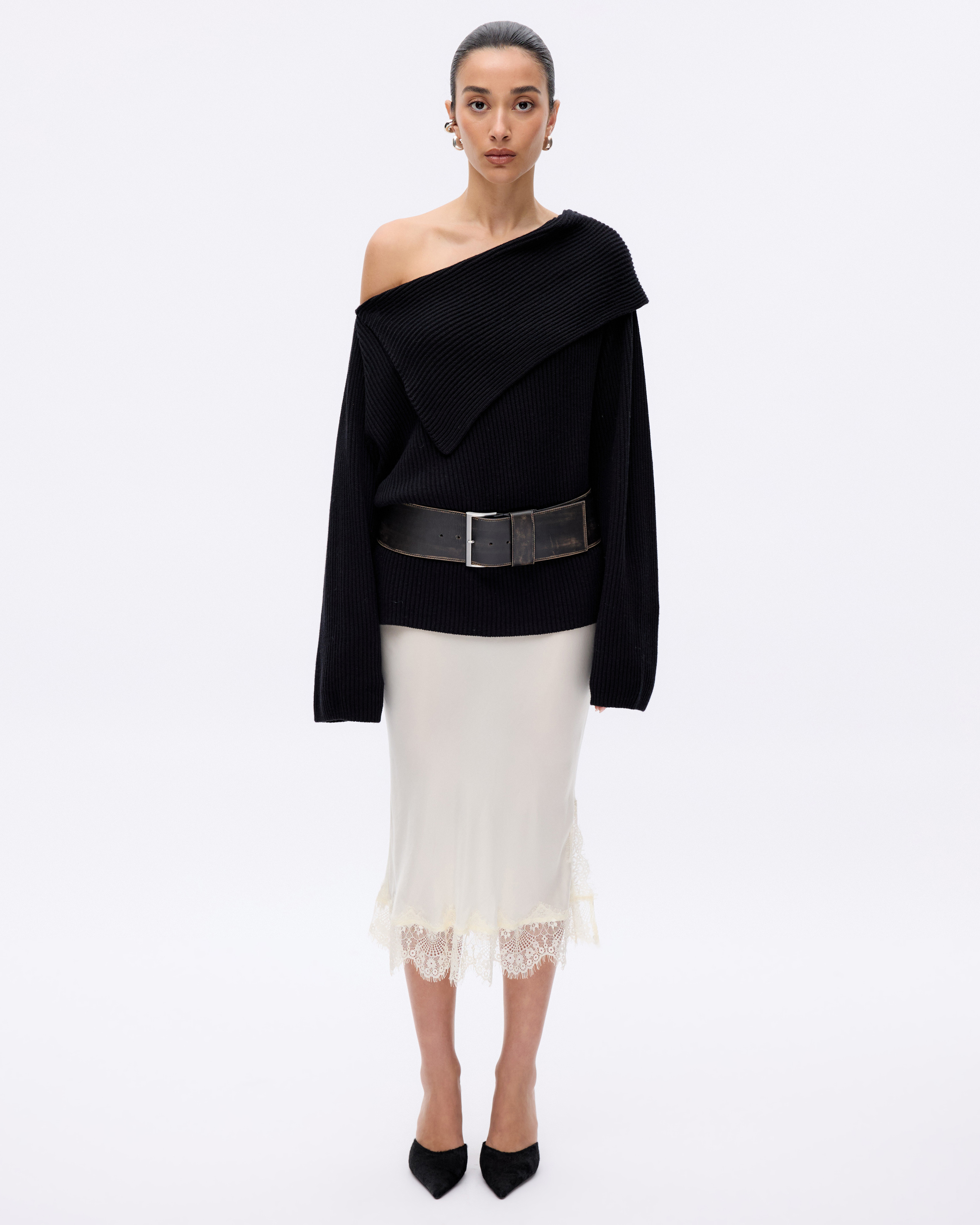Vireo Cotton Cashmere Blend Off Shoulder Knit Top