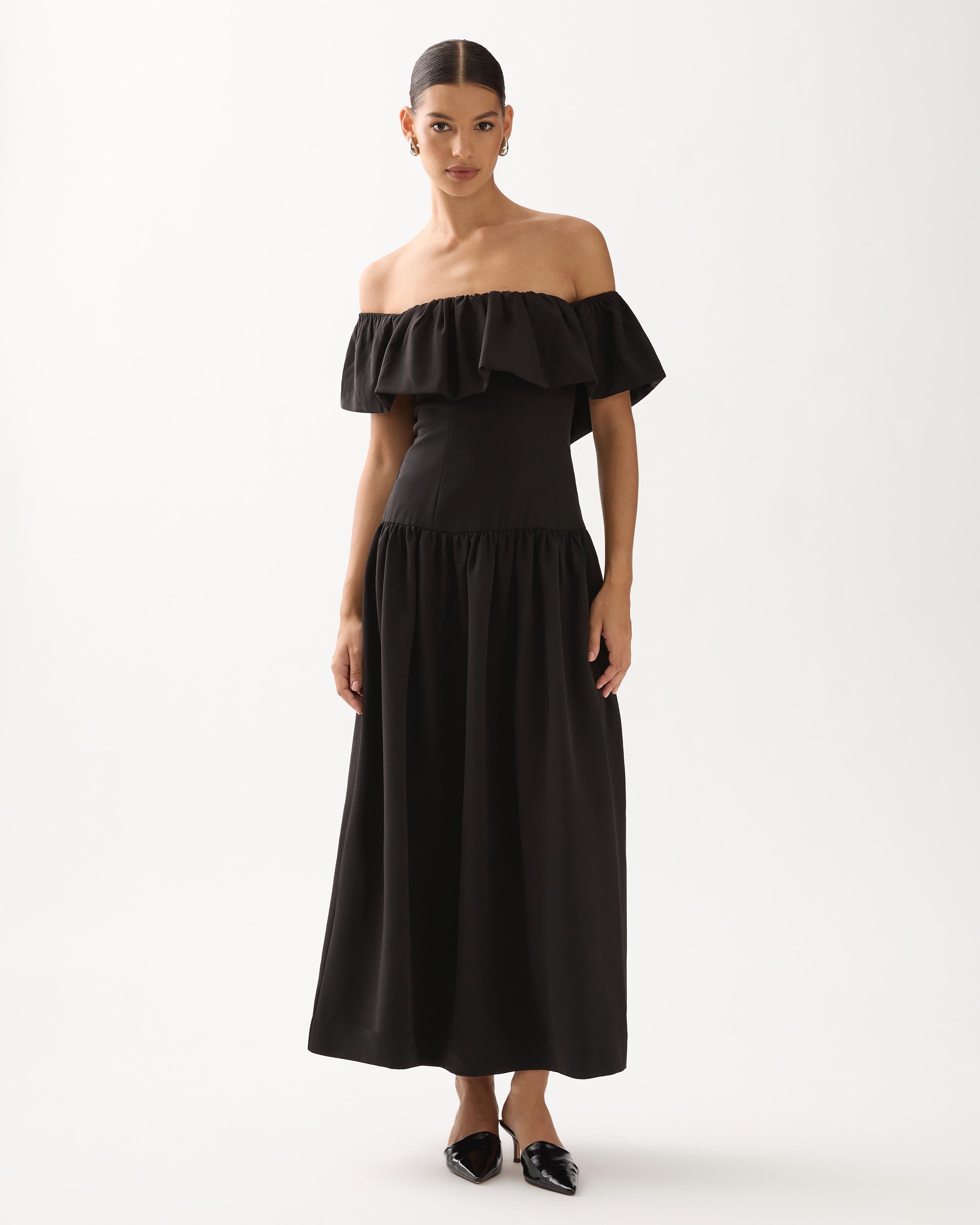 Amora Off Shoulder Ruffle Maxi Dress