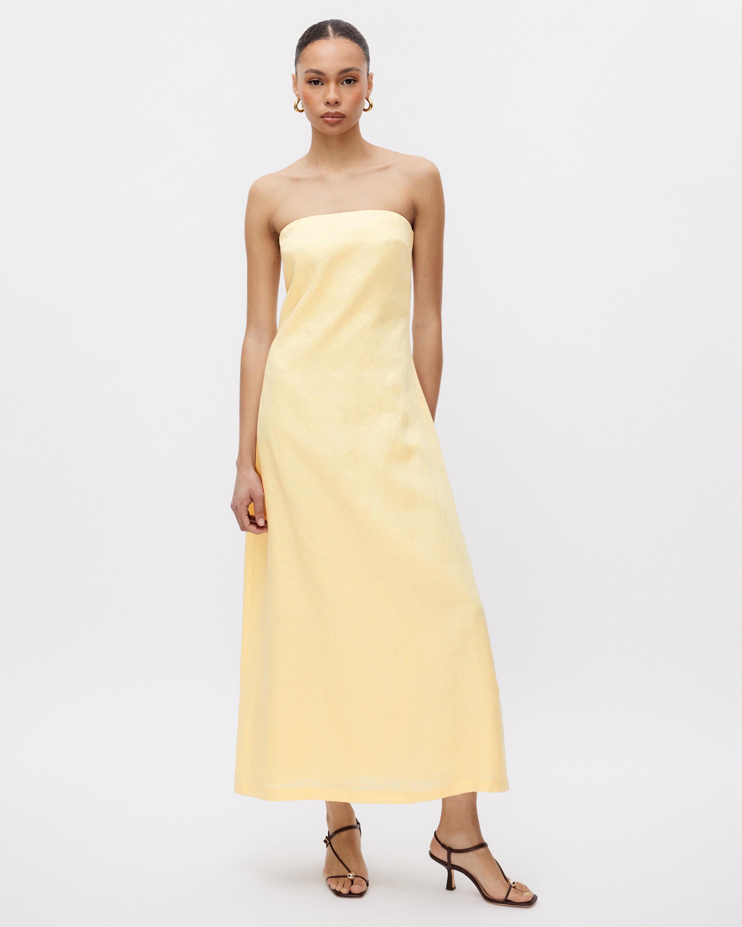 Nivas Linen Empire Strapless Dress