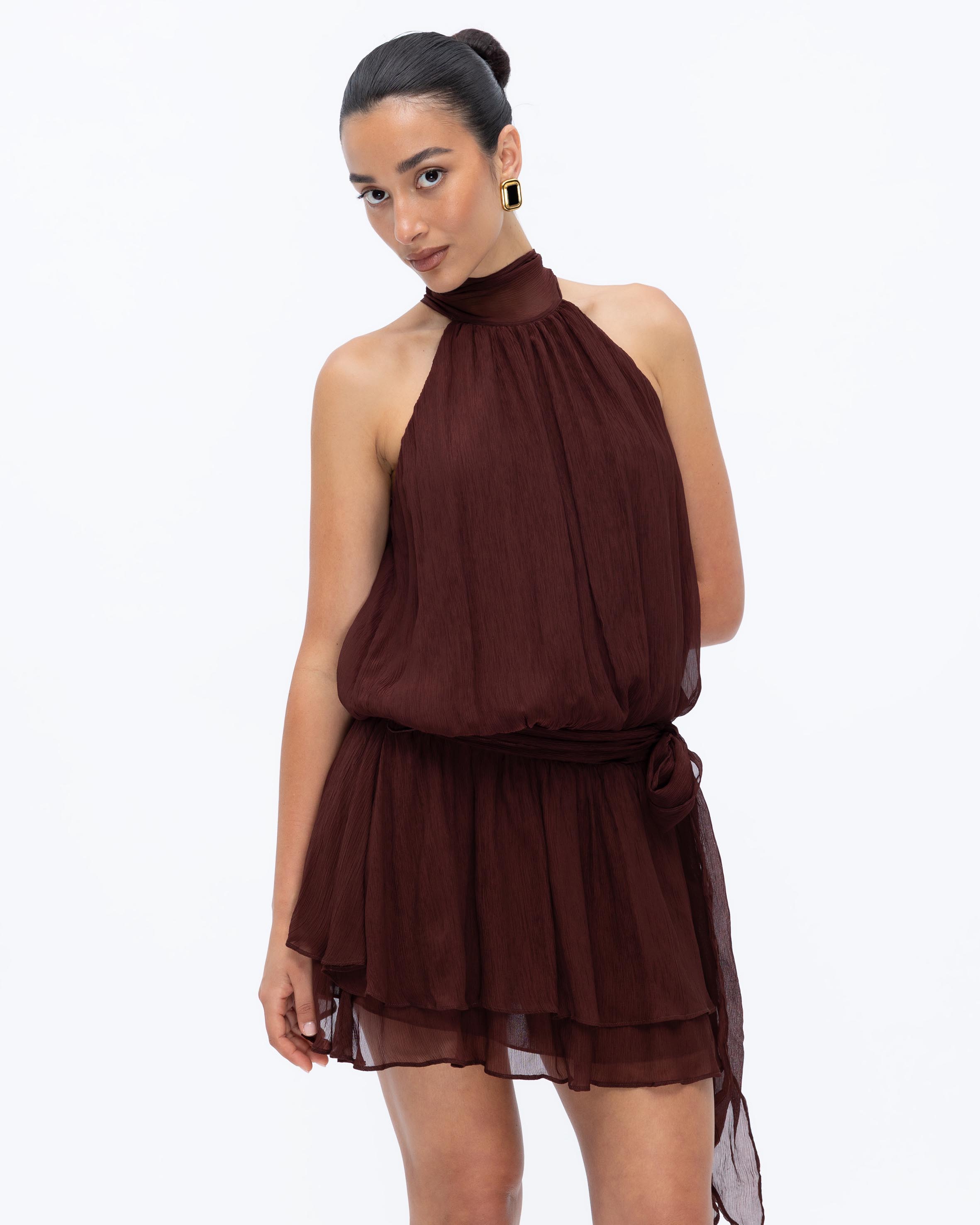 Abbie High Neck Drop Waist Mini Dress
