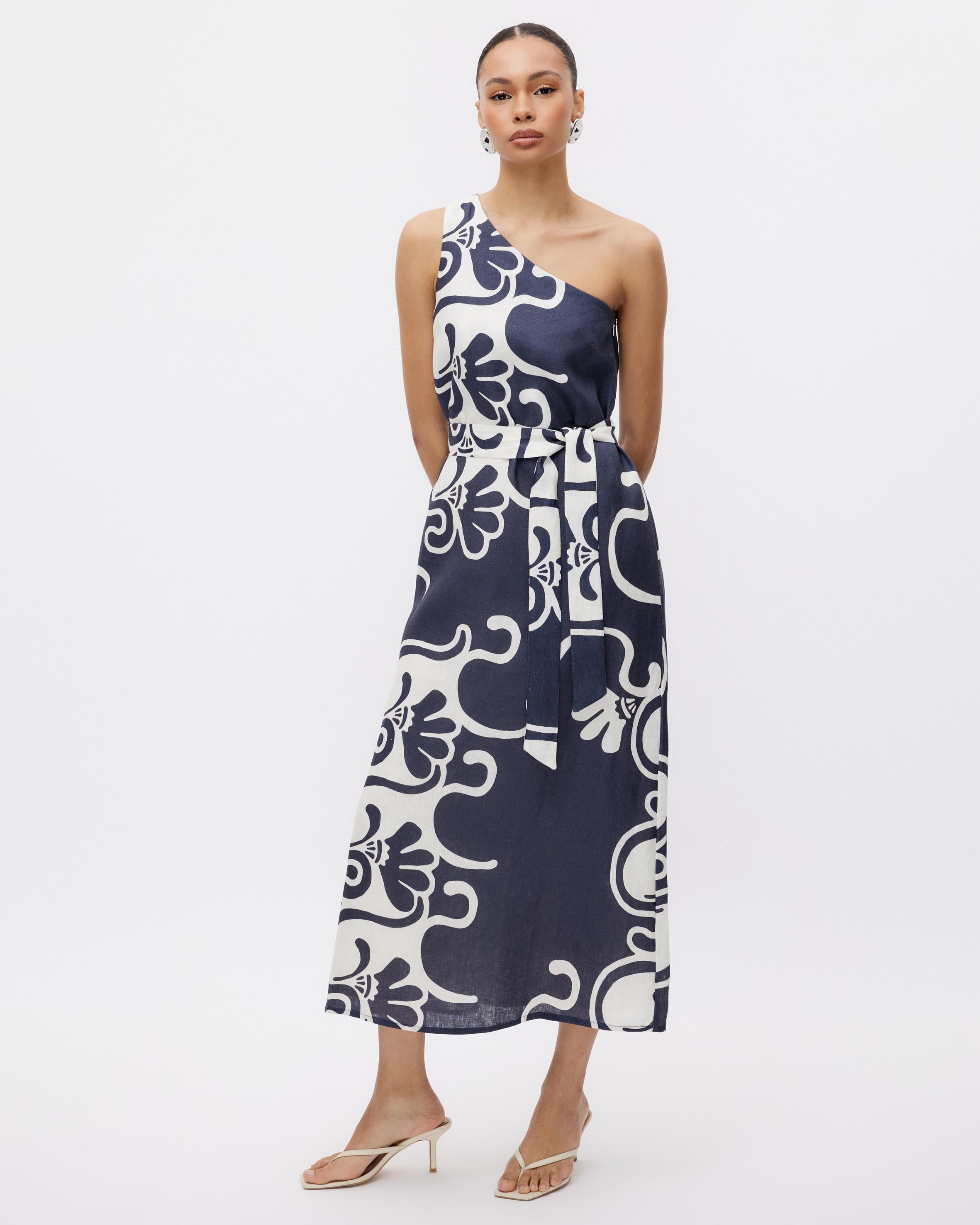 Naja One Shoulder Linen Maxi Dressi Dress