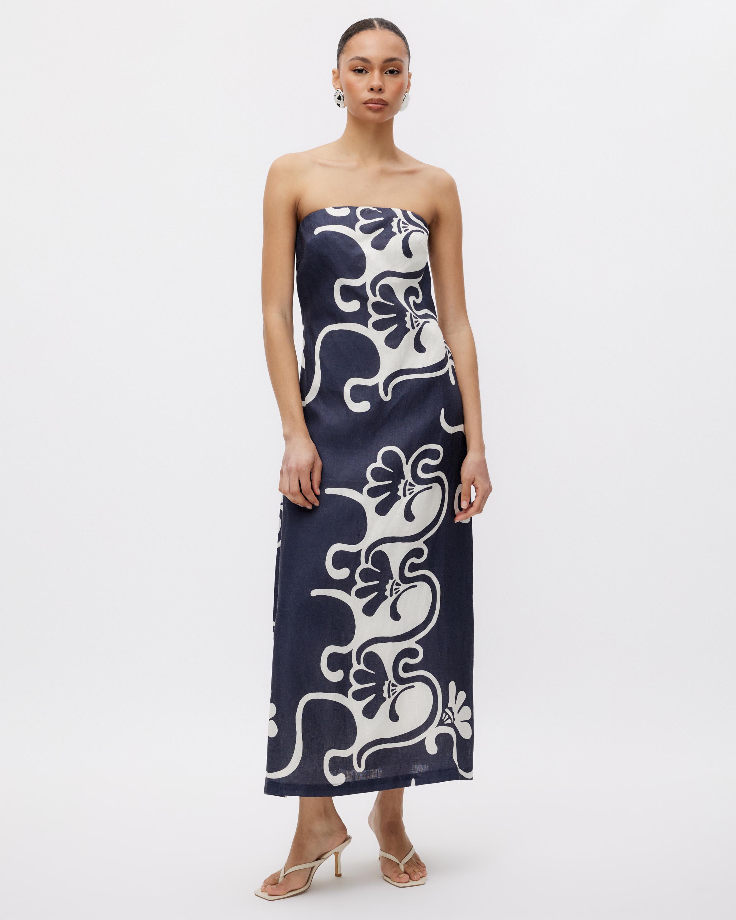Nivas Linen Empire Strapless Dress