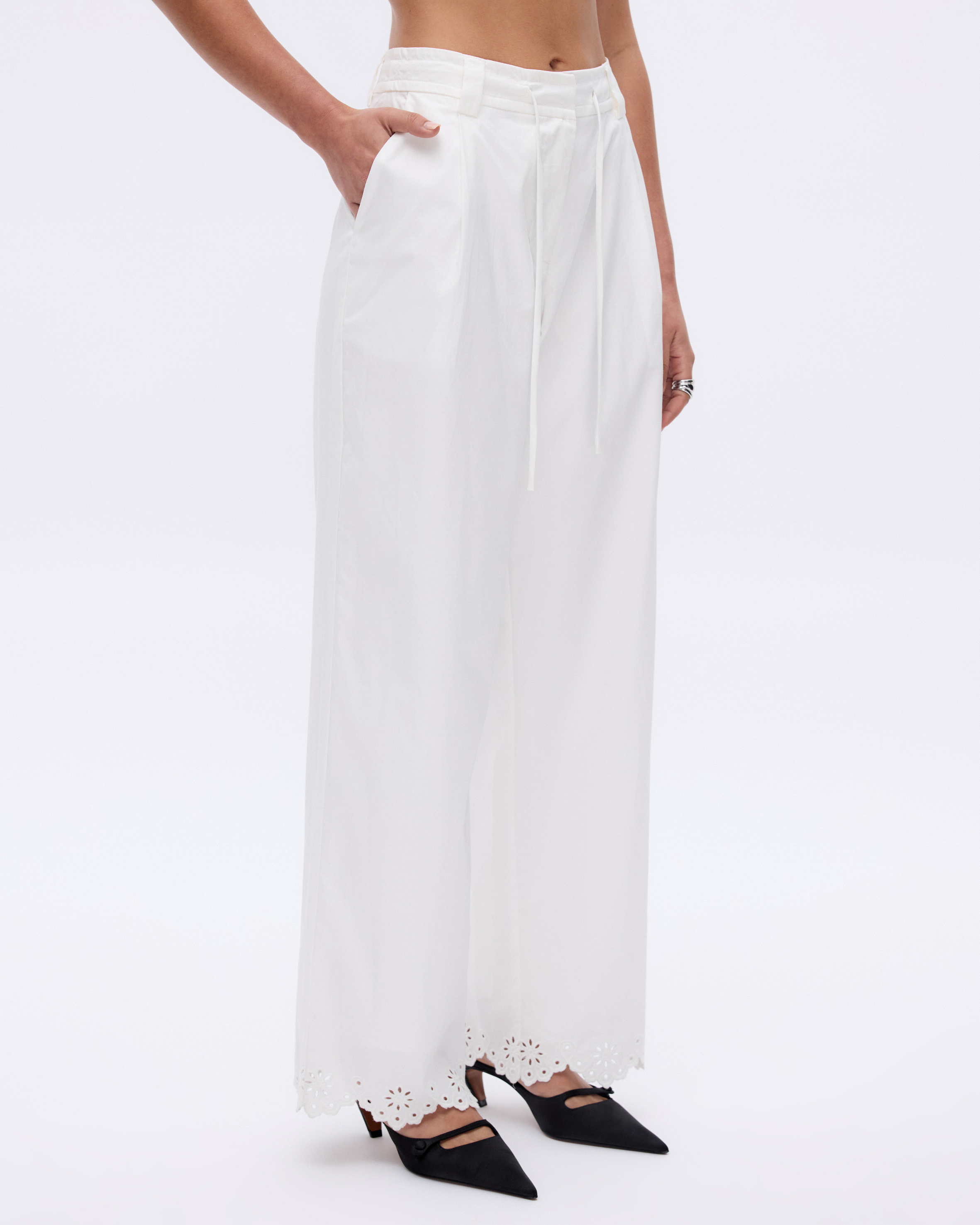 Zinnia Cotton Embroidered Scallop Hem Pants