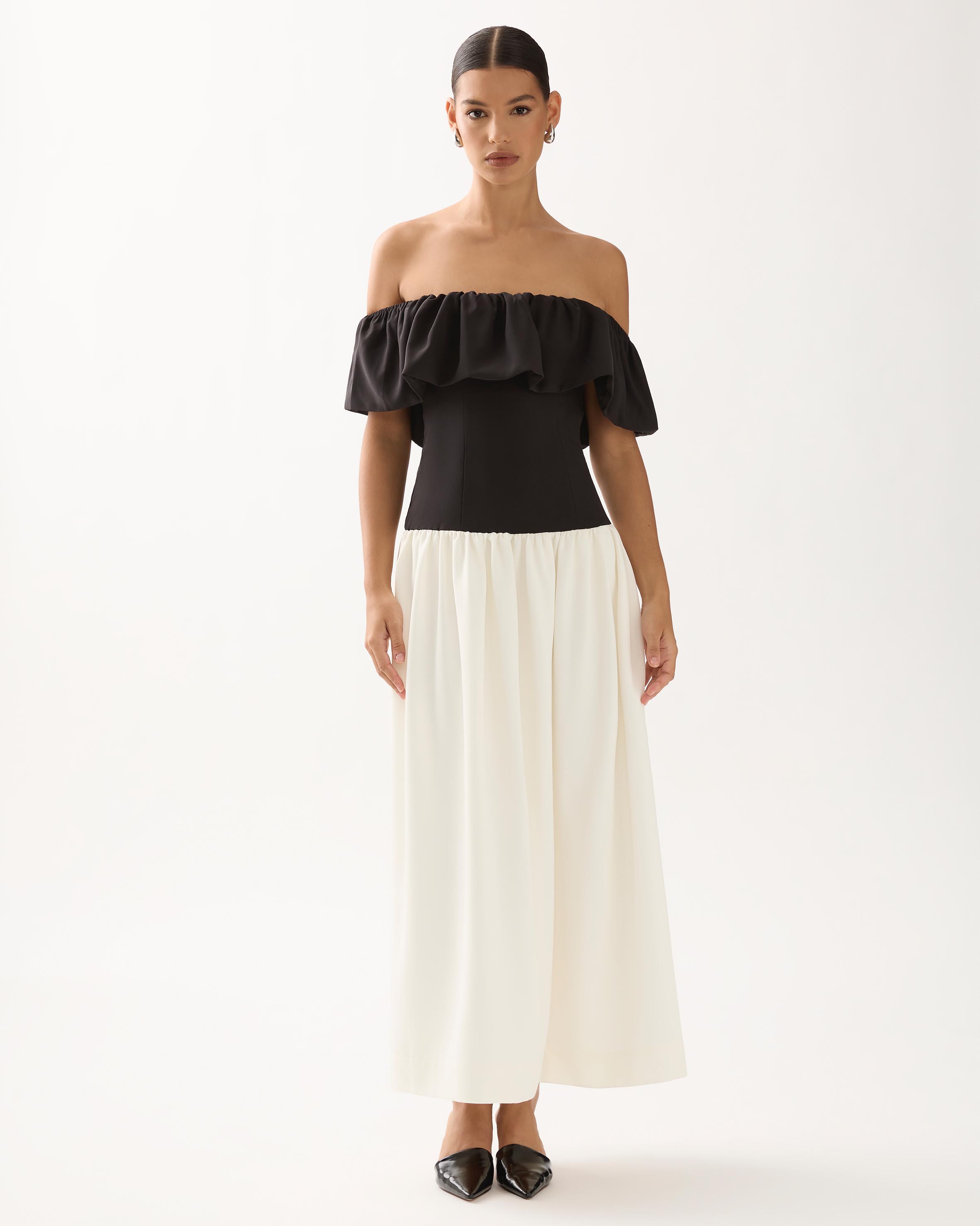 Amora Off Shoulder Ruffle Maxi Dress