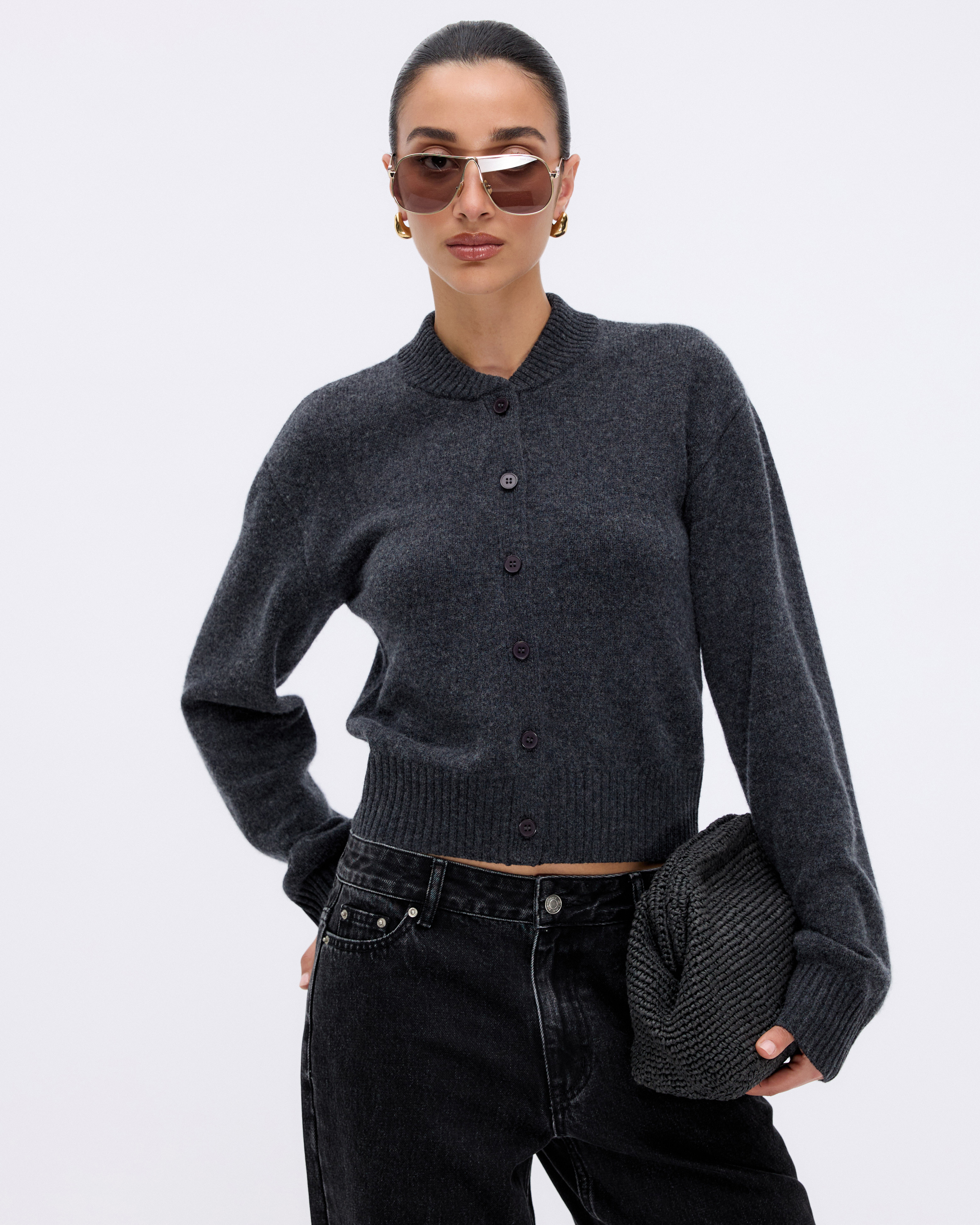 Alma Wool Cashmere Blend Knit Bomber Cardigan
