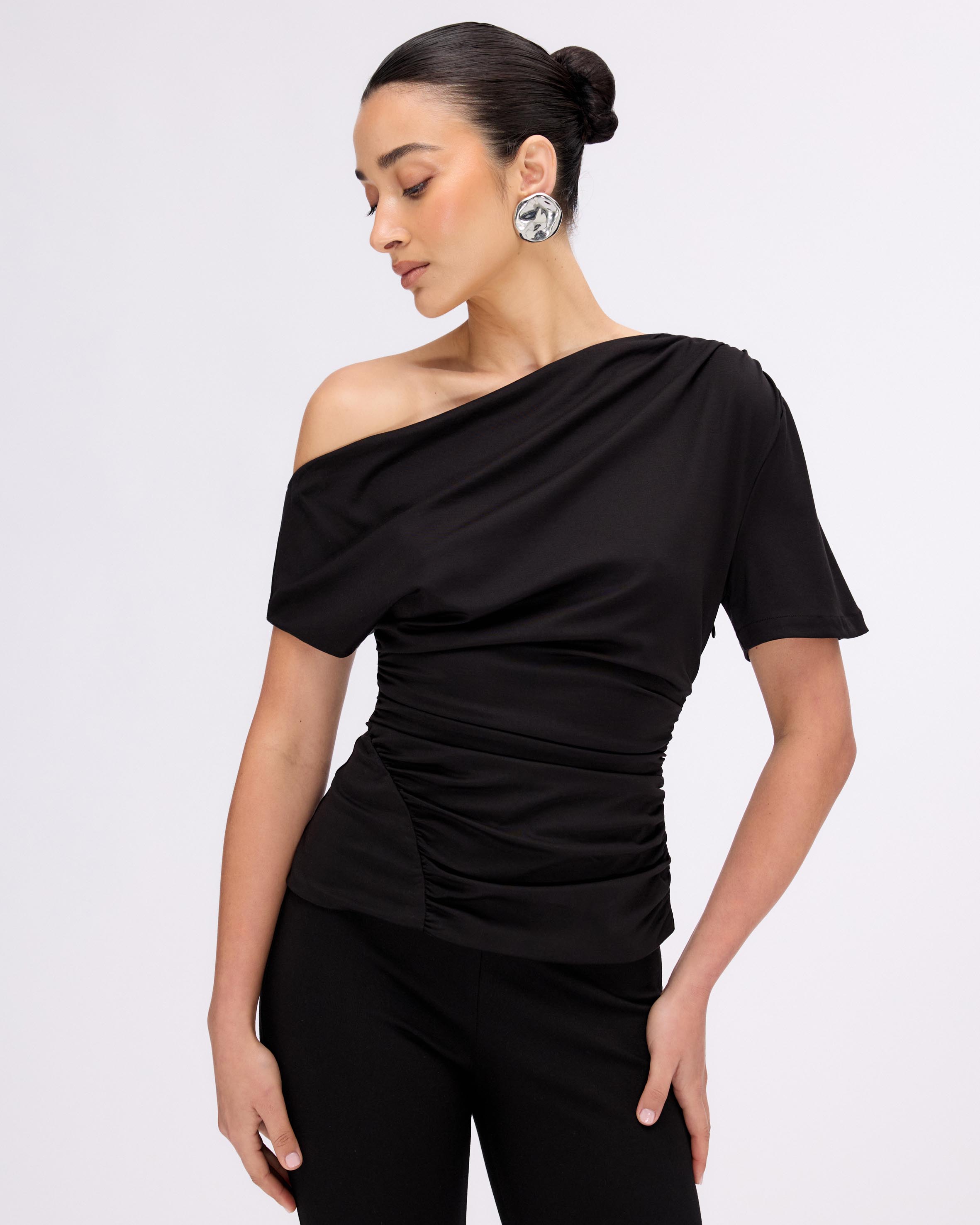 Hayley Off Shoulder Jersey Ruched Top