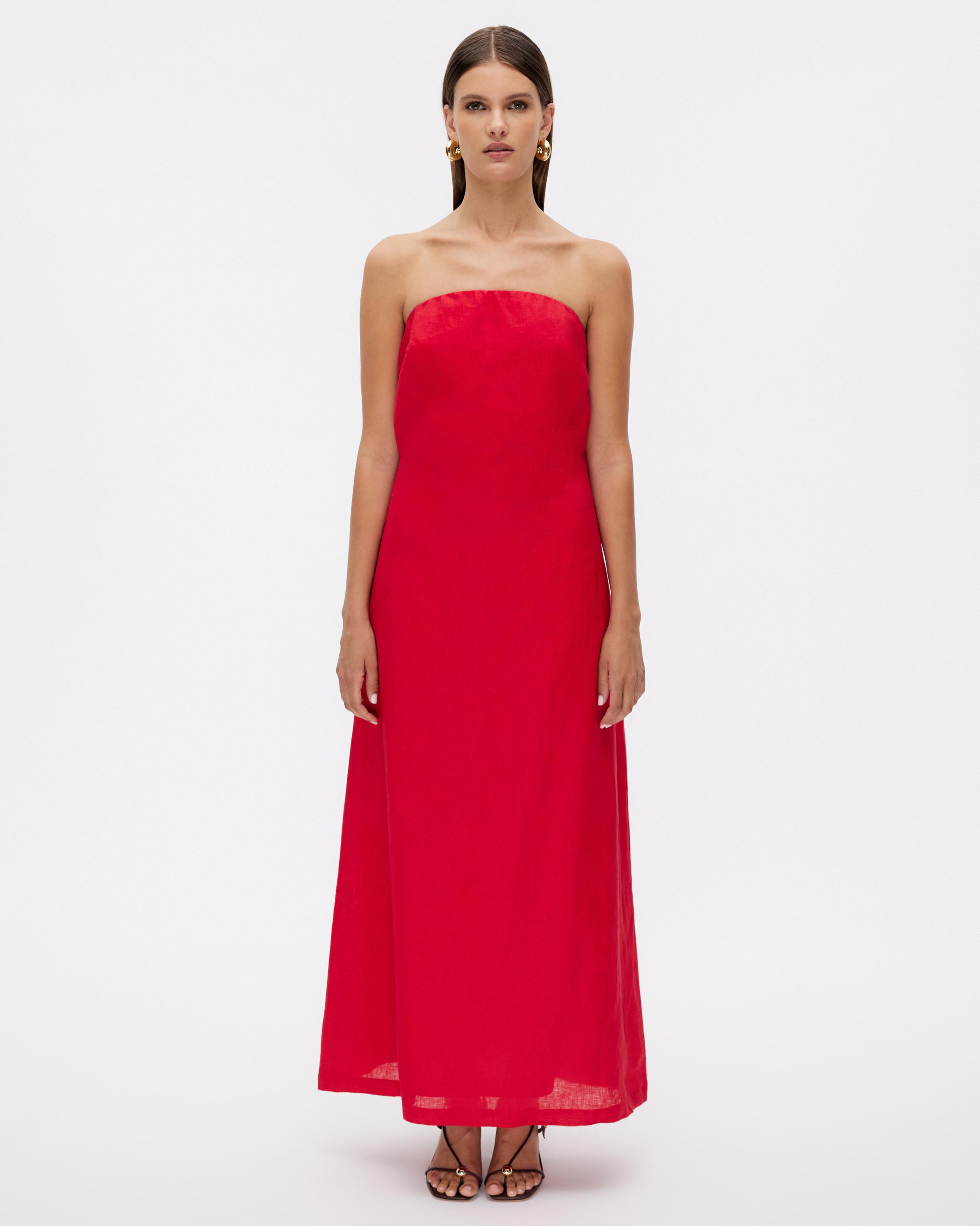 Nivas Linen Empire Strapless Dress