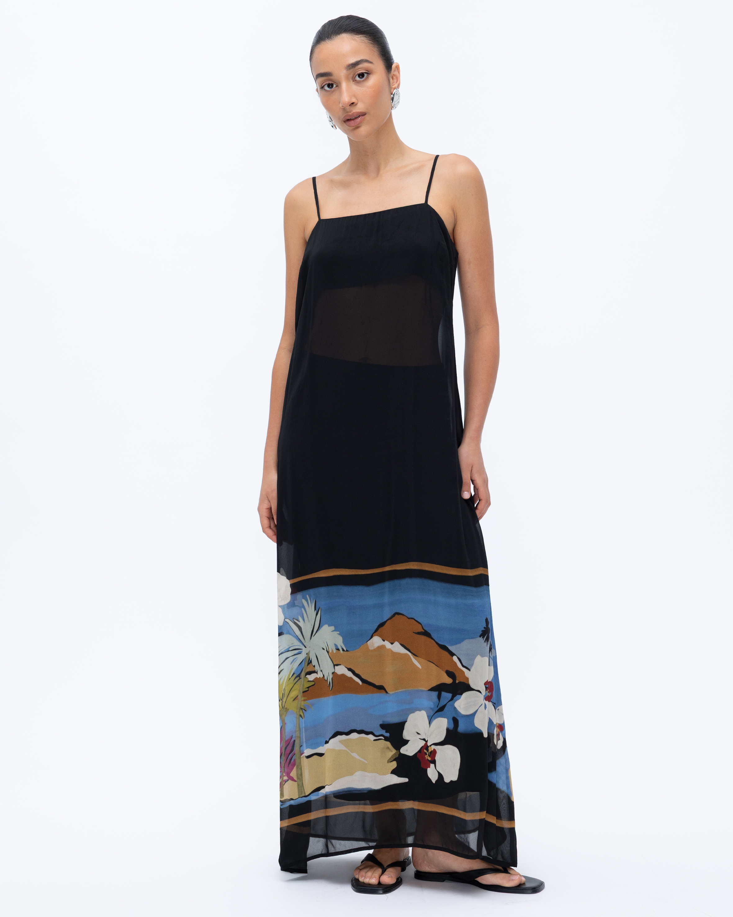 Moonlit Palms Sheer Maxi Dress with Detachable Skirt