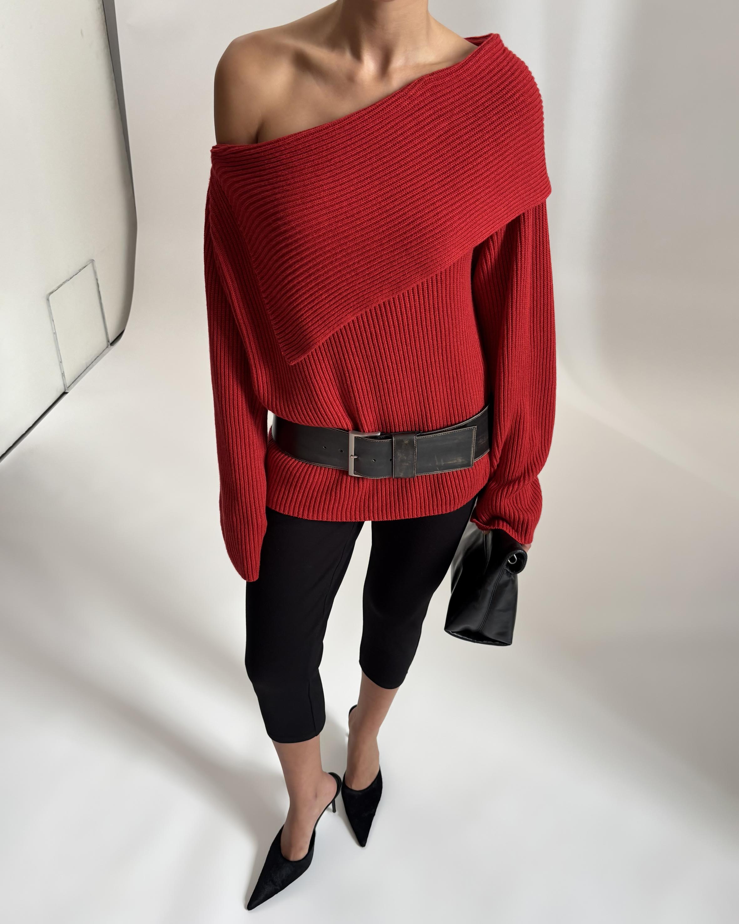 Vireo Cotton Cashmere Blend Off Shoulder Knit Top