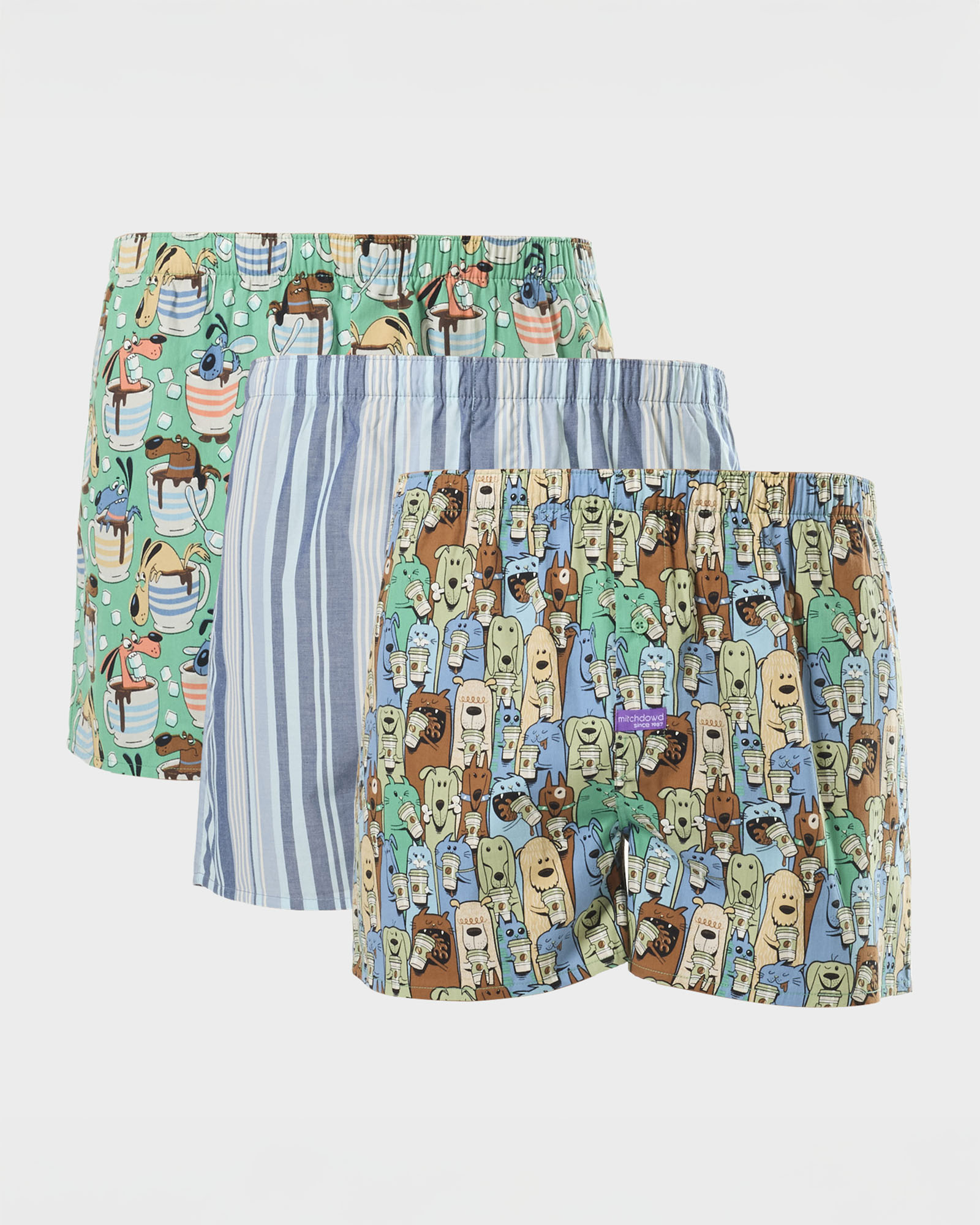Mens Cats And Dogs Boxer Shorts 3 Pack - Multi