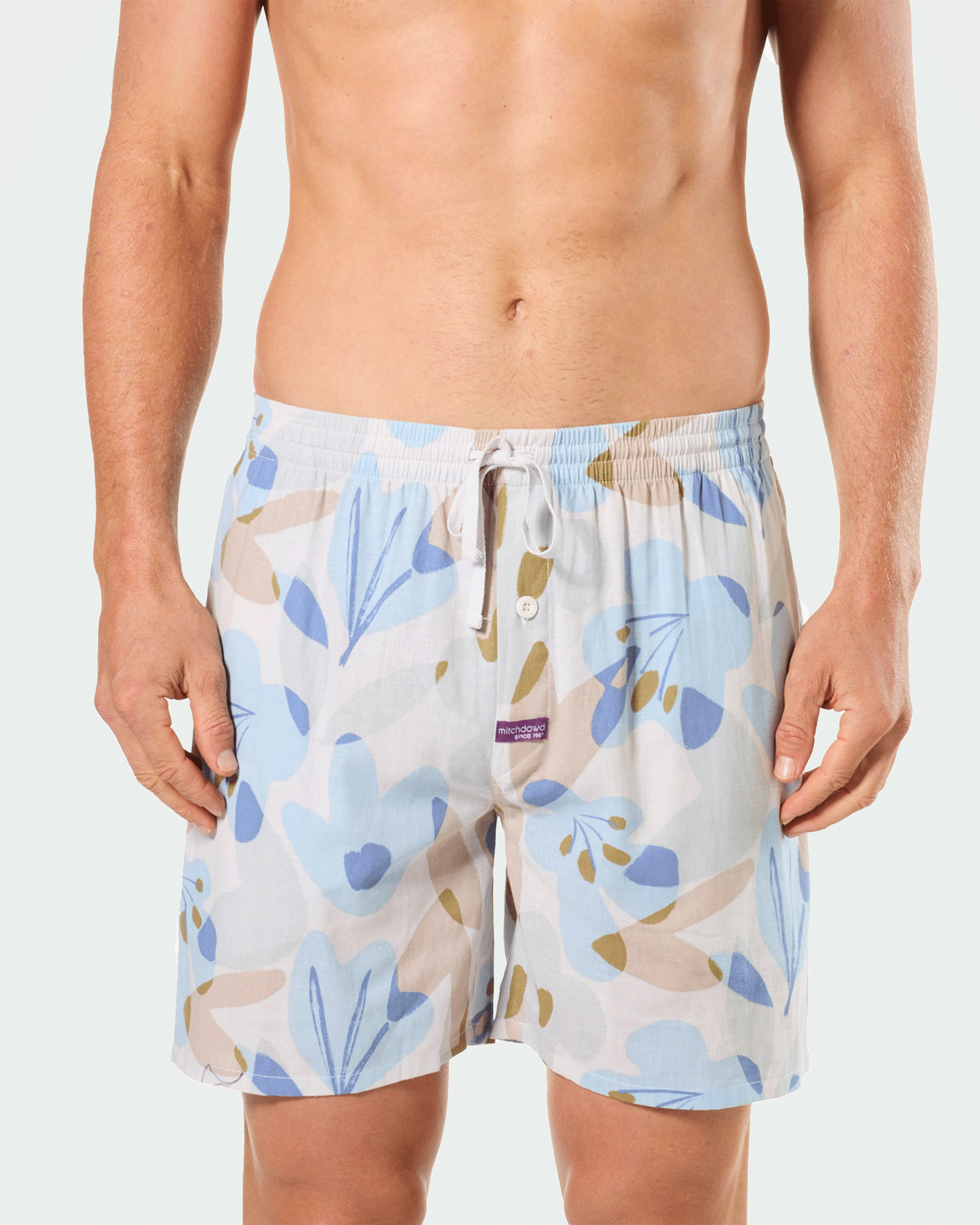 Mitchdowd Mens Woven Cotton Sleep Shorts in Abstract Floral Print