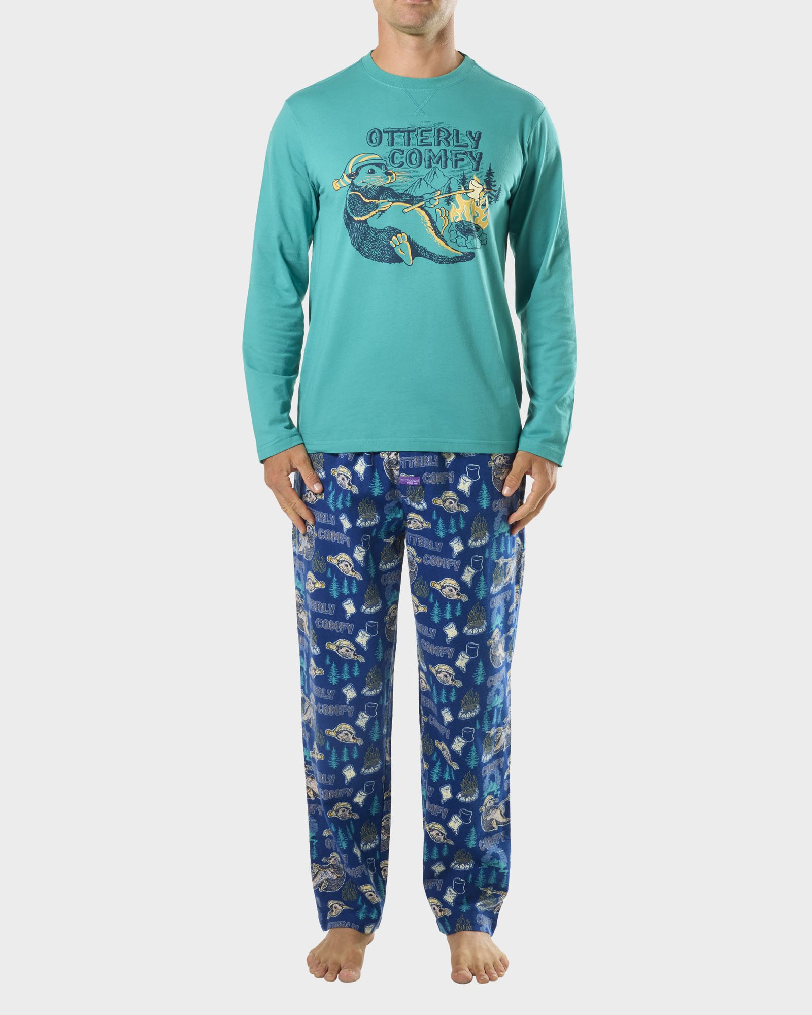 Mens Otterly Comfy Cotton Sleep Set - Blue Green