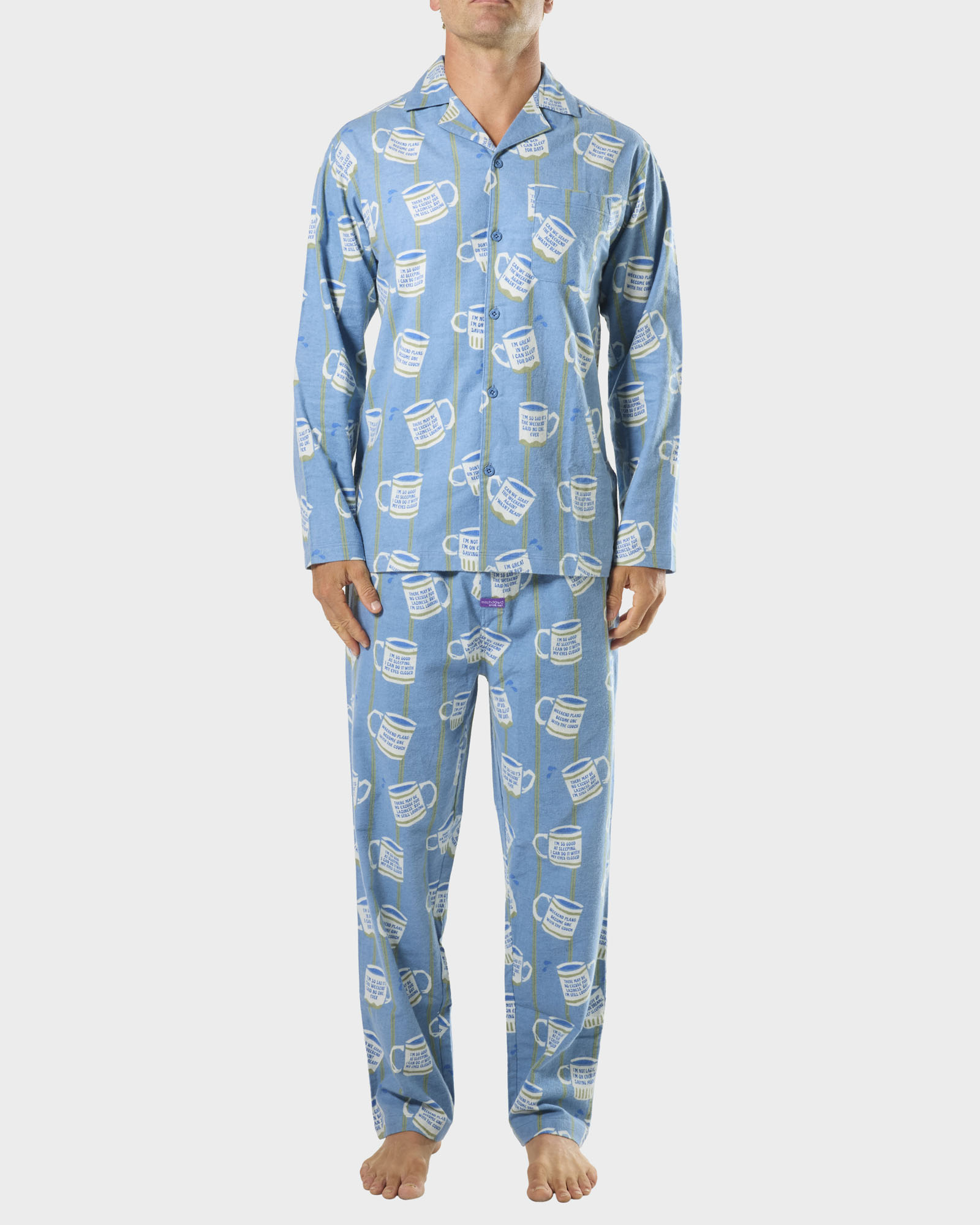 Mens Cuppa Joe Flannel Pyjama Set - Blue