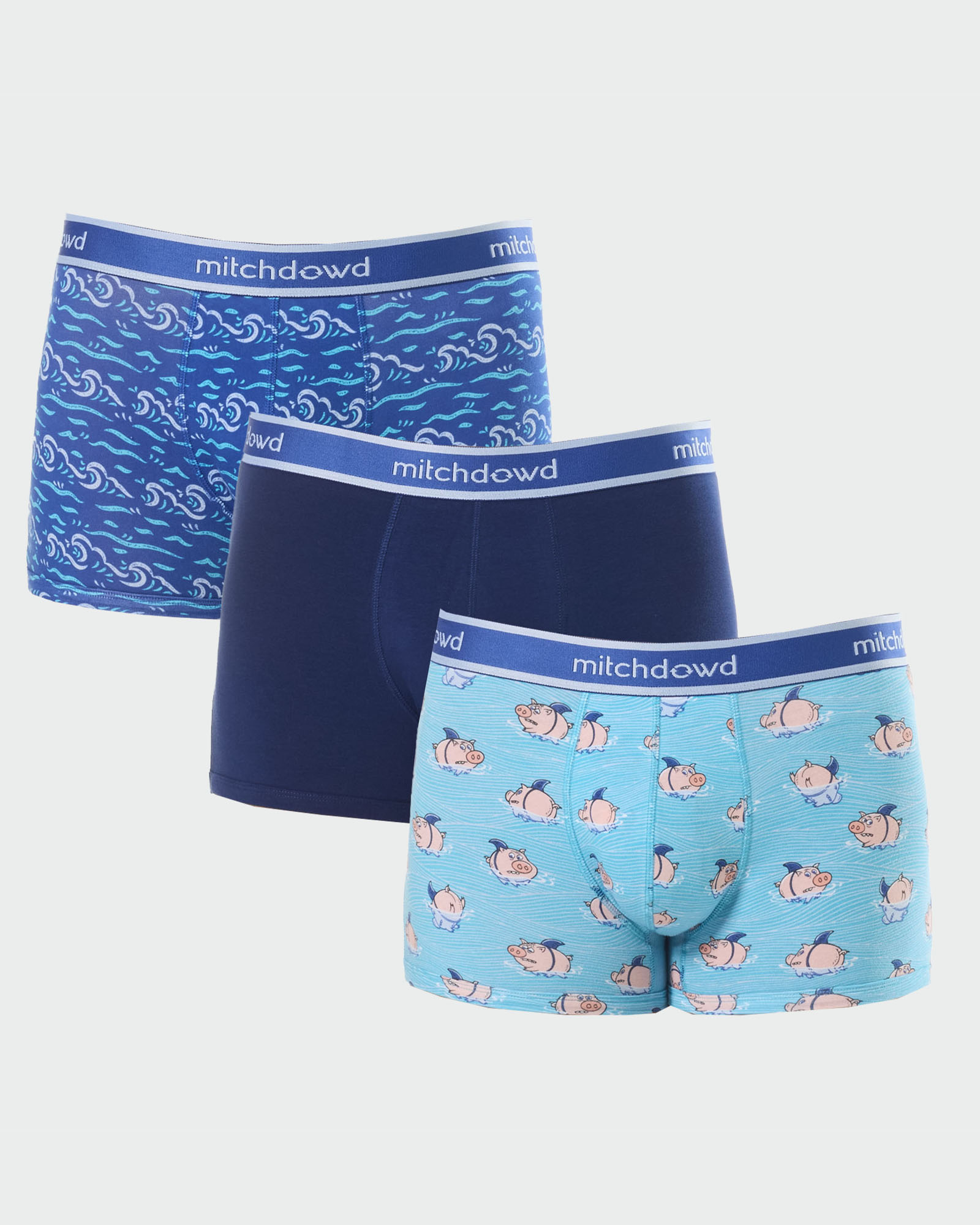 Mitchdowd Mens 3 Pack Trunk in Shark Fin Print