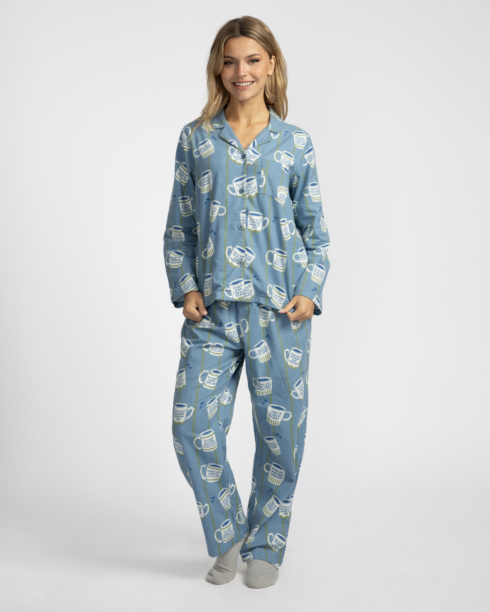 Cuppa Joe Flannel Pyjama Set - Blue