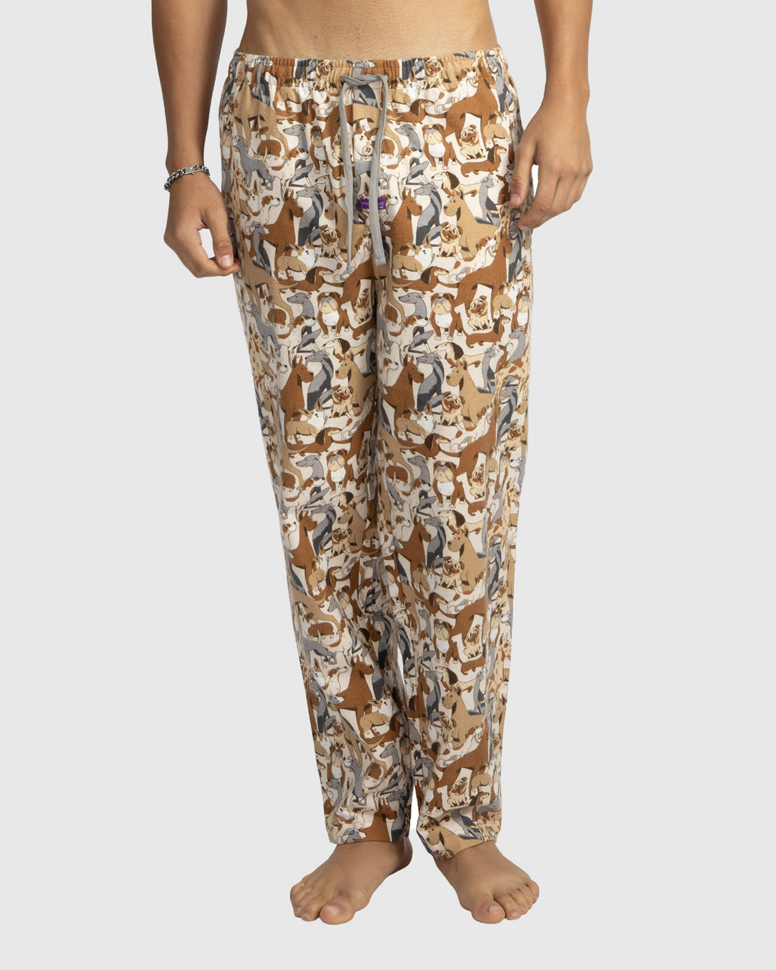 Mens Dog Yard Flannel Sleep Pants - Beige