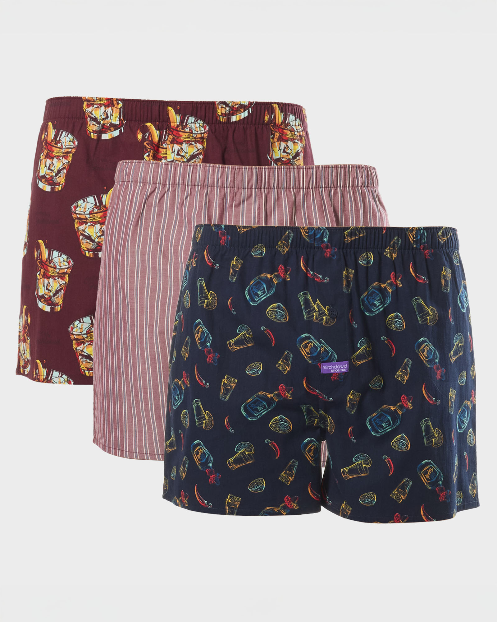 Mens Old Fashioned Boxer Shorts 3 Pack - Multi