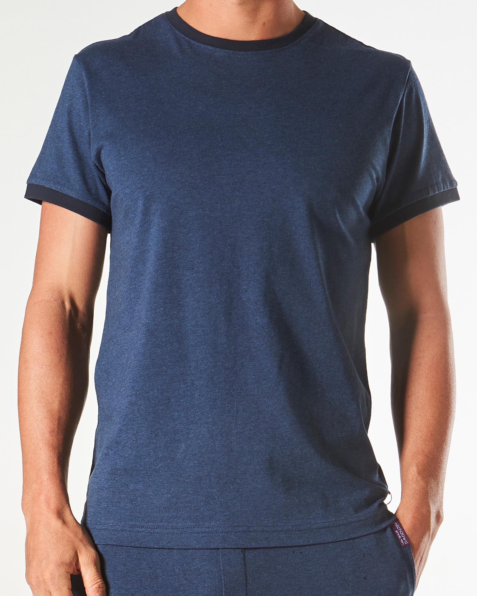 Short Sleeve Contrast Cotton Sleep Tee - Denim Marle