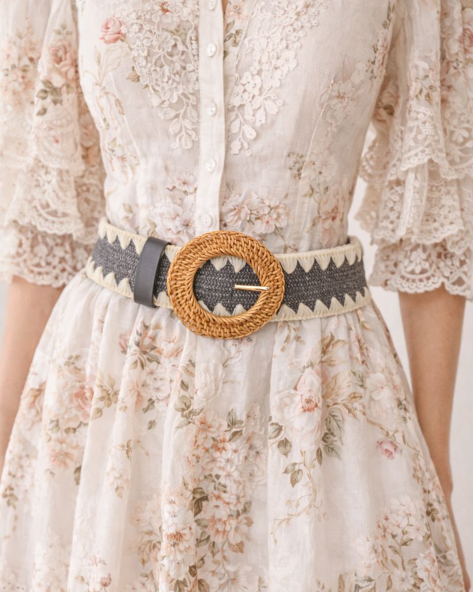 Black and Cream Rattan Woven Belt