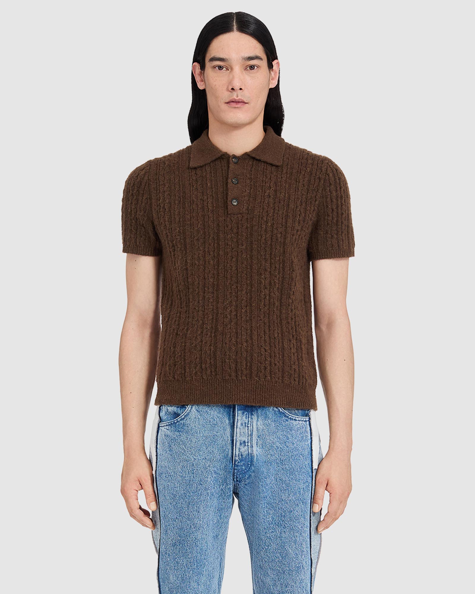 Cable 7G Knit Polo Shirt