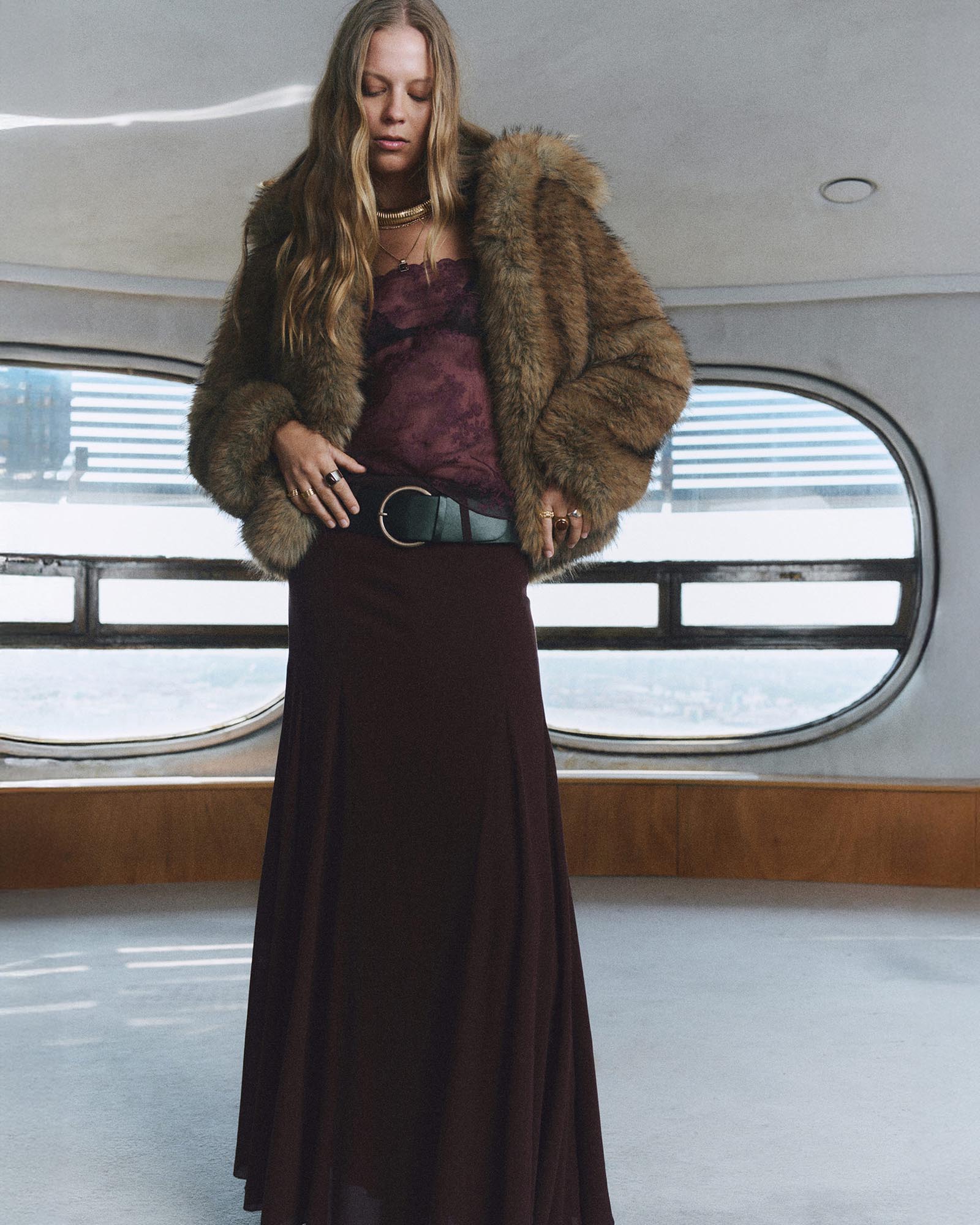 Godet Skirt With Belt