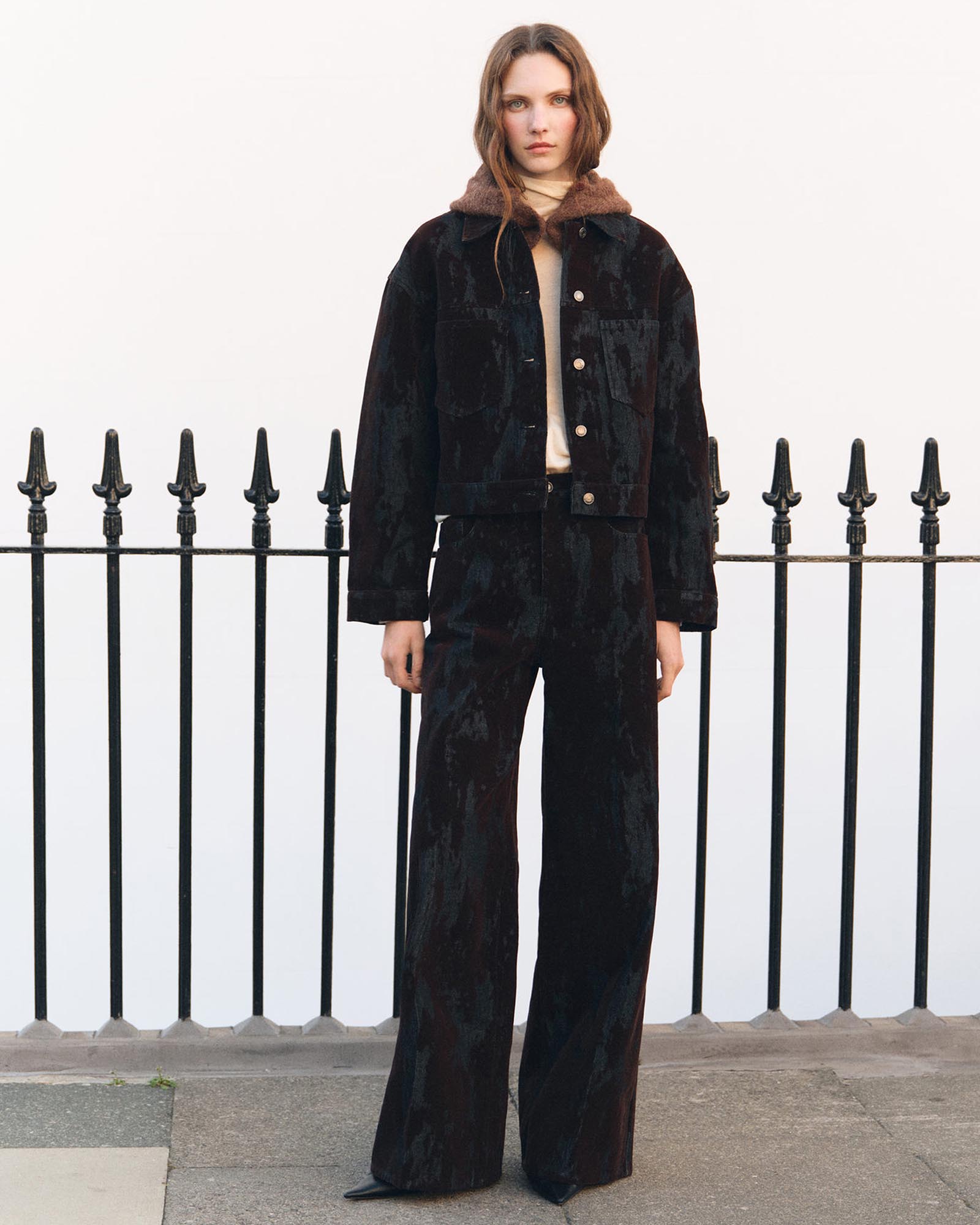 Wide-Leg Devoré Jeans