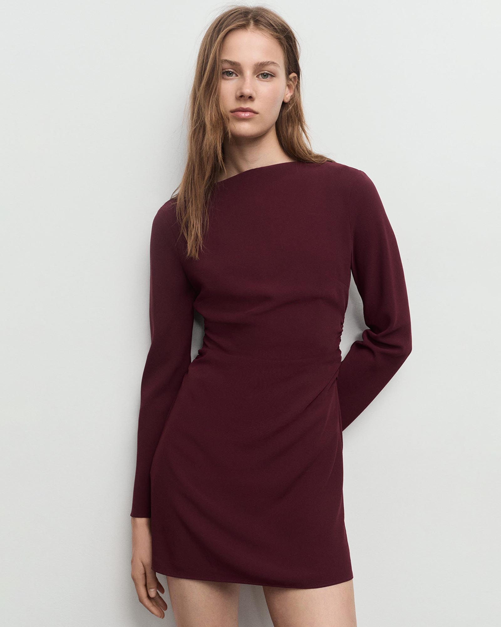 Boat-Neck Ruched Dress