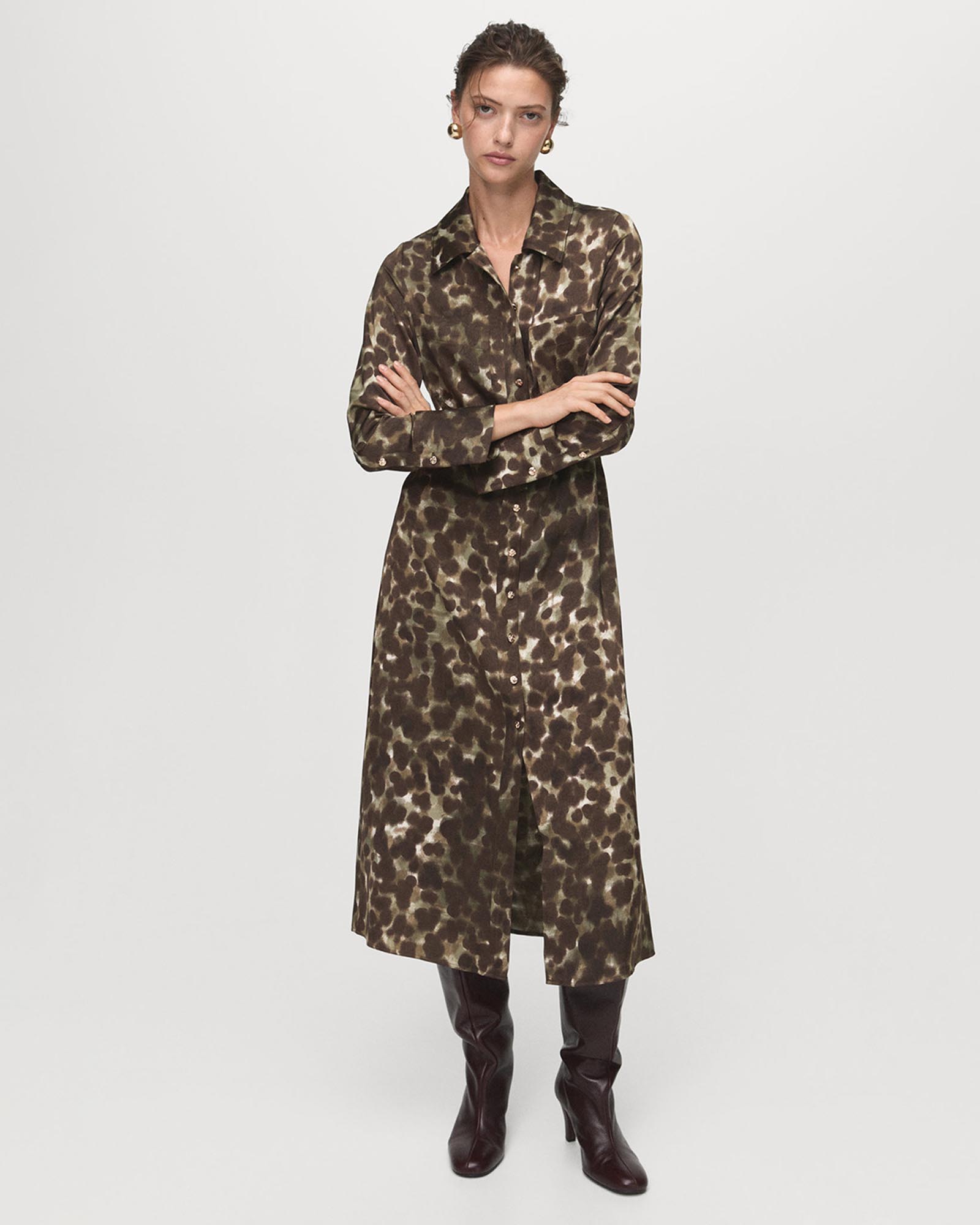 Printed Shirt Dress With Belt
