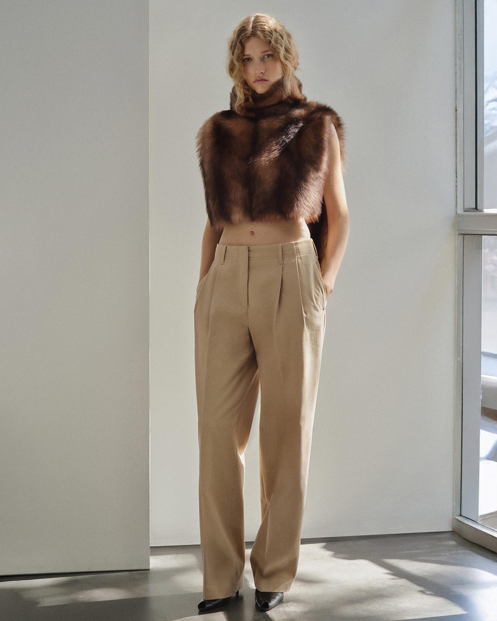 Straight-Leg Pleated Denim Trousers