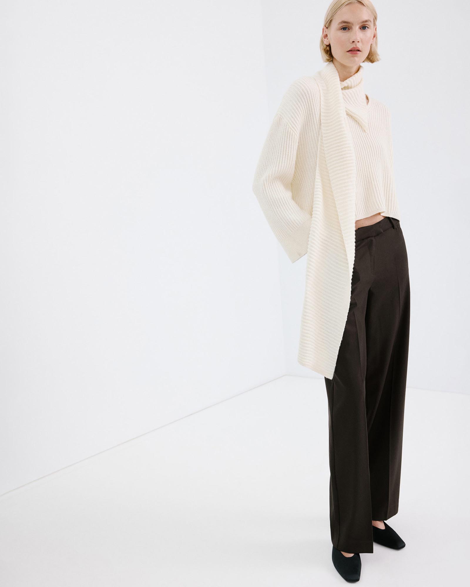 Wide-Leg Mid-Rise Pleated Trousers