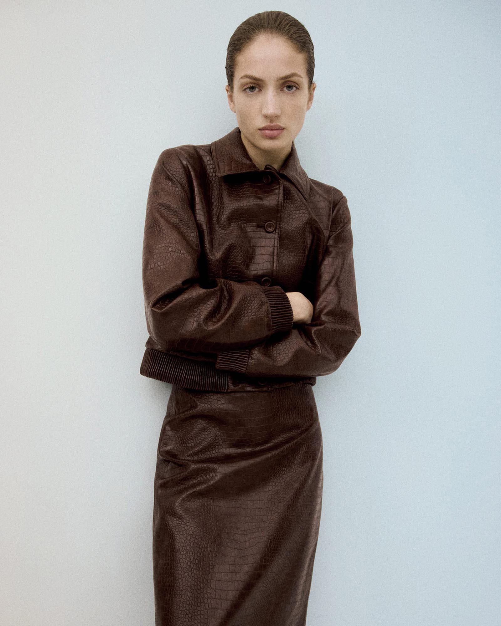 Crocodile-Effect Bomber Jacket