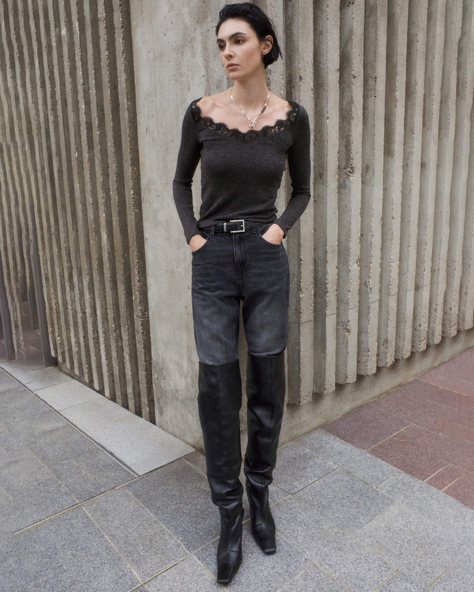 Lace-Trimmed Scoop-Neck Top